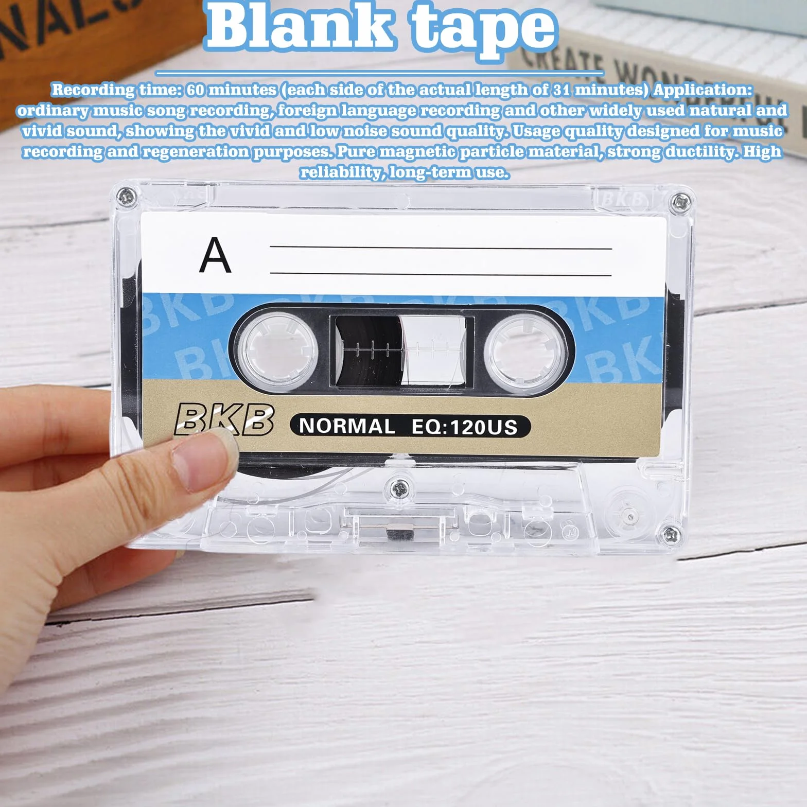 HOMURY 10 cassettes audio vides 60 minutes faible bruit étui plastique transparent