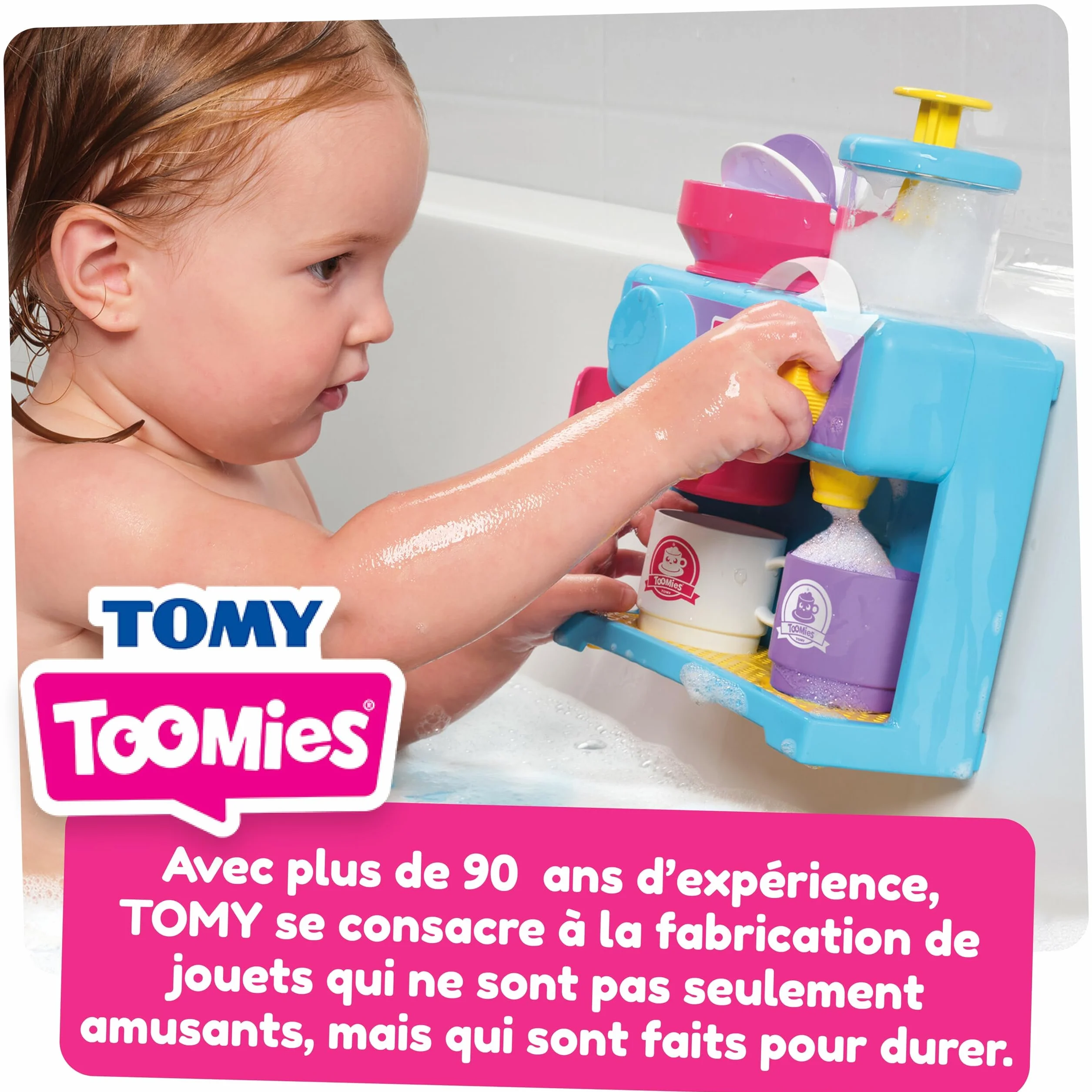 TOMY Toomies Machine à café pour le bain - Jouet de bain bébé avec 3 tasses, 1 pot et 1 shaker - À partir de 18 mois
