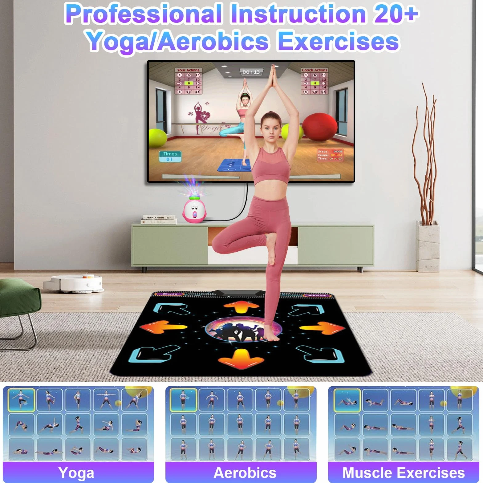 Tapis de danse électronique musical HD avec 2 contrôleurs, plus de 100 jeux et 200 chansons, pour enfants et adultes