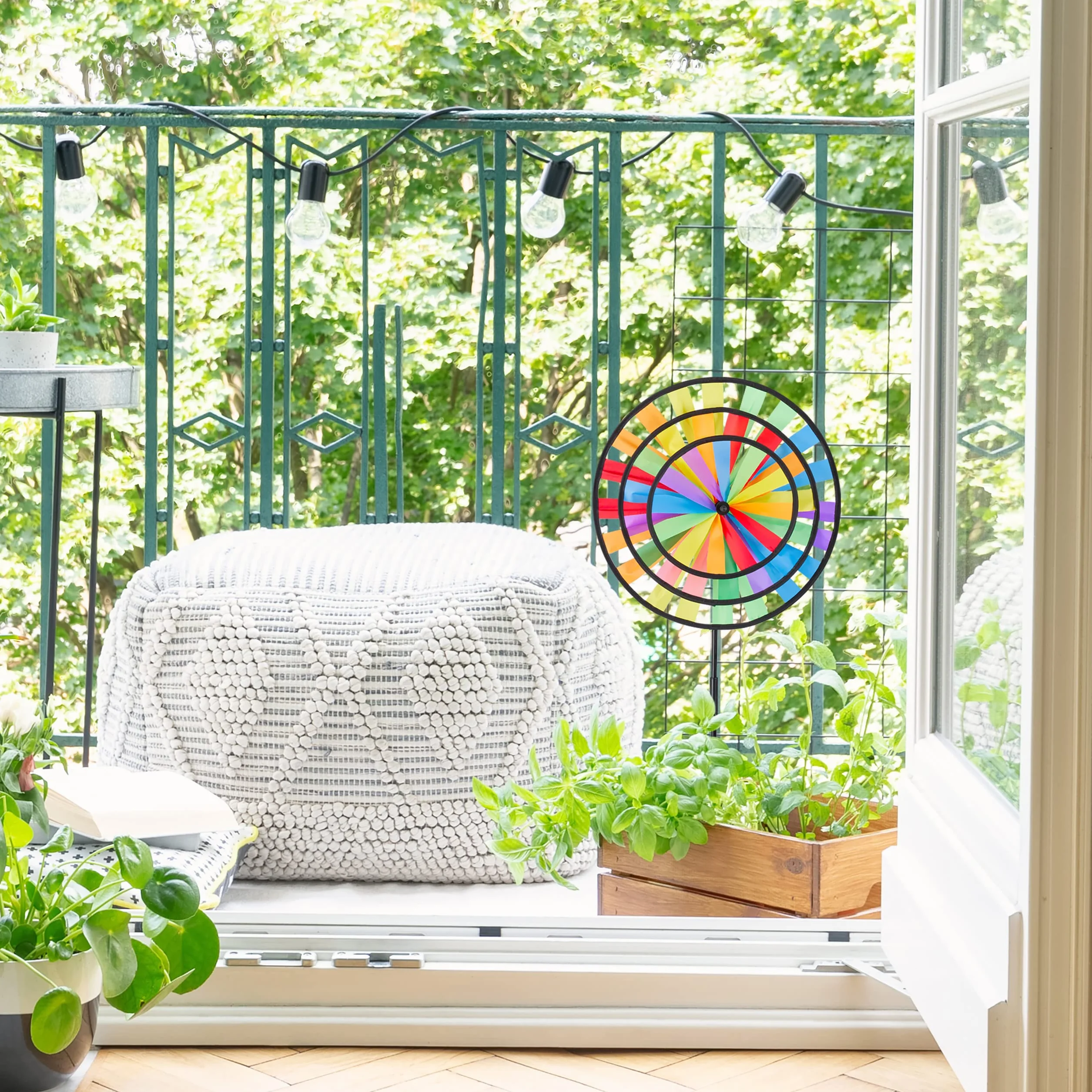 Relaxdays Moulin Arc-en-Ciel Carillon à Vent à Planter Jouet Jardin Balcon 73,5 x 35,5 x 15 cm Multicolore