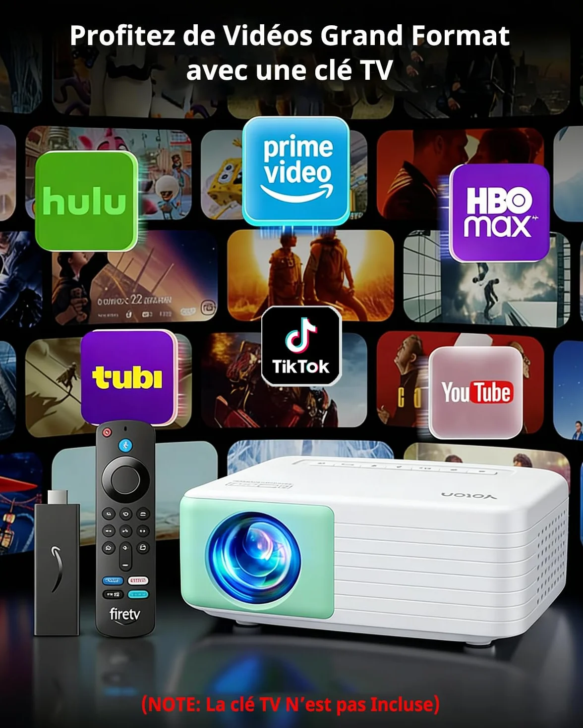 Yoton Y3 Mini Projecteur Portable 1080P avec Haut-Parleur Intégré, Zoom 50%, Compatible HDMI/TV Stick, Vert