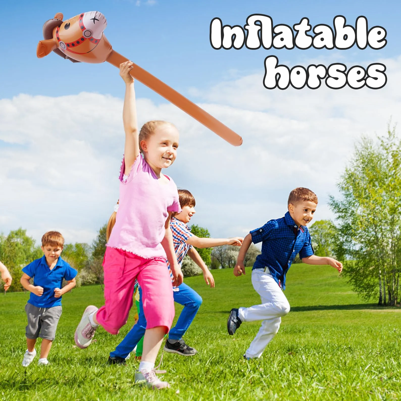 Lot de 2 chevaux gonflables - Tête de cheval - Bâton pour enfants - Kit de bricolage