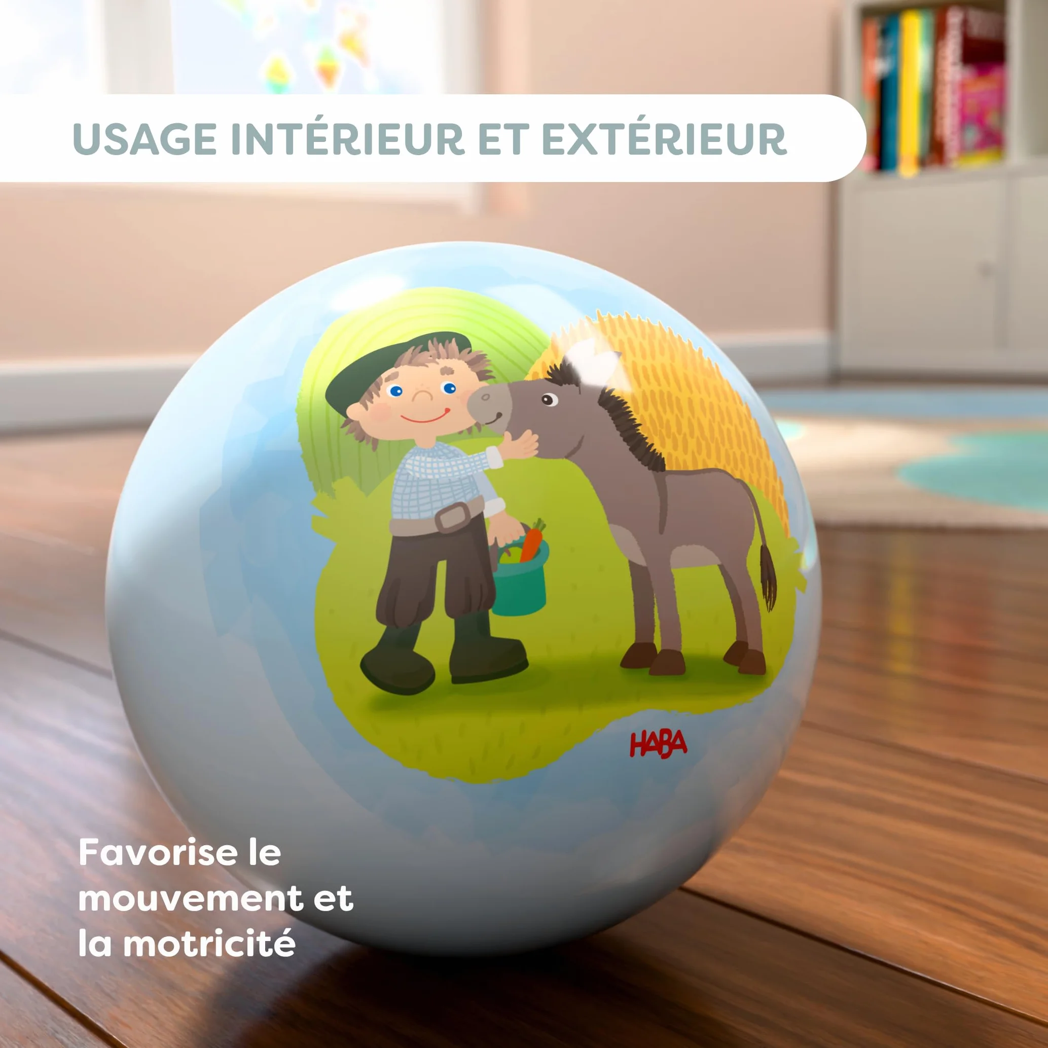 HABA Ballon La Ferme 14 cm dès 2 Ans – Ballon de Jeu en Plastique Lisse avec Valve, Surface Brillante