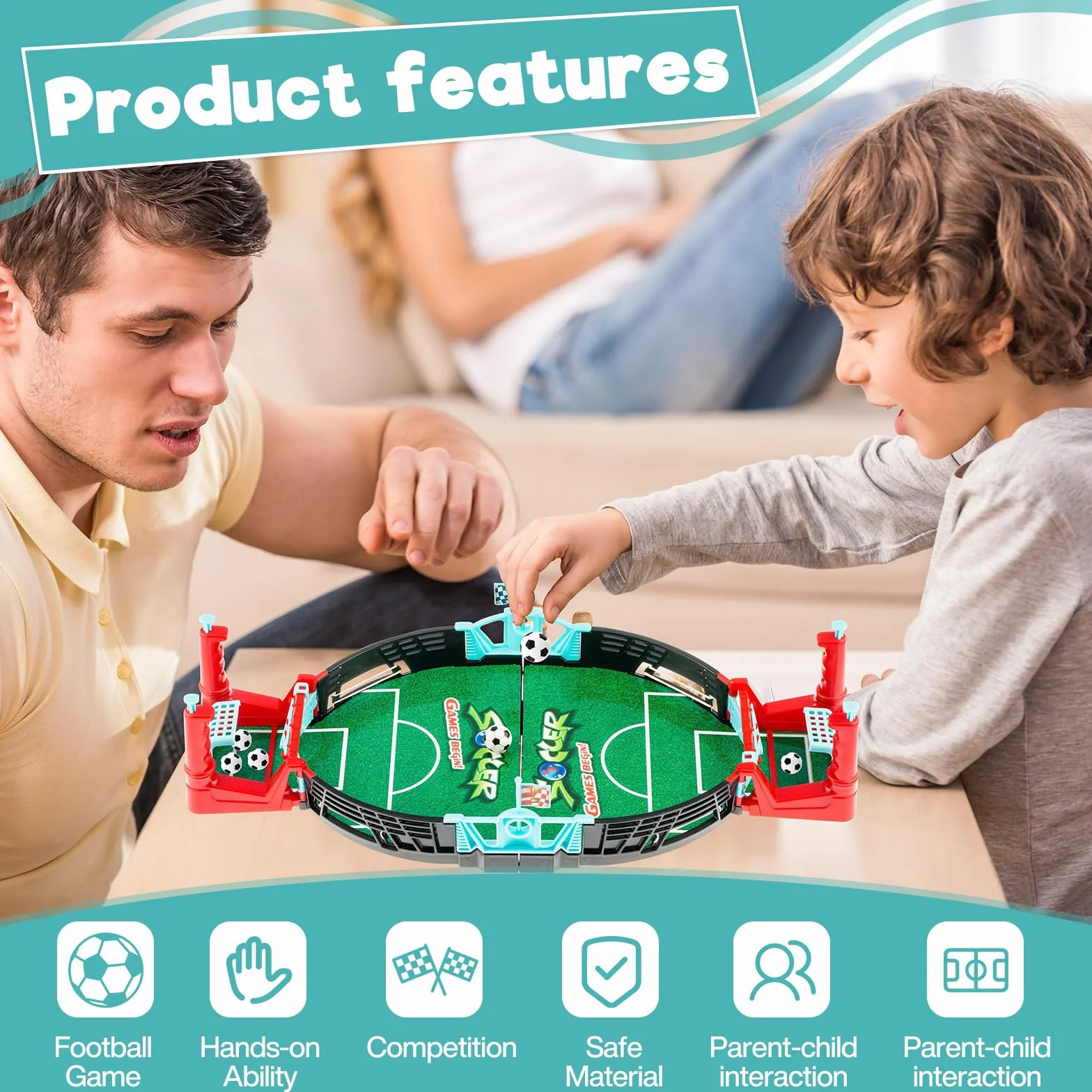 Jeu de Baby Foot Enfant Adulte avec 8 Mini-Football, Jouet de Table pour Deux Garçons 4-7 Ans