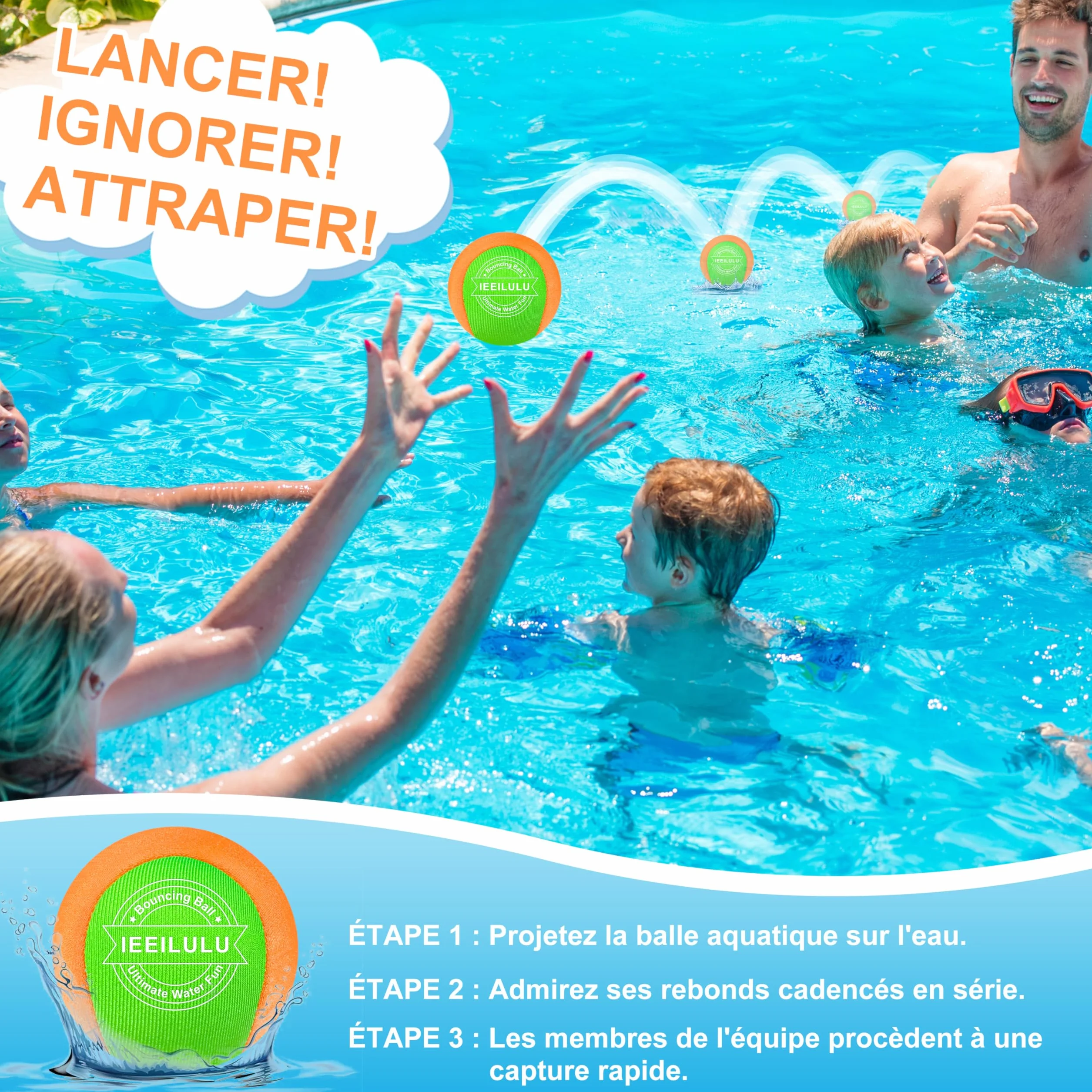 IEEILULU Boule d'eau Rebondissante 3PCS Water Bouncing Ball Jeux d'eau Exterieur Lycra doux Séchage Rapide Jouet Piscine Plage Bleu