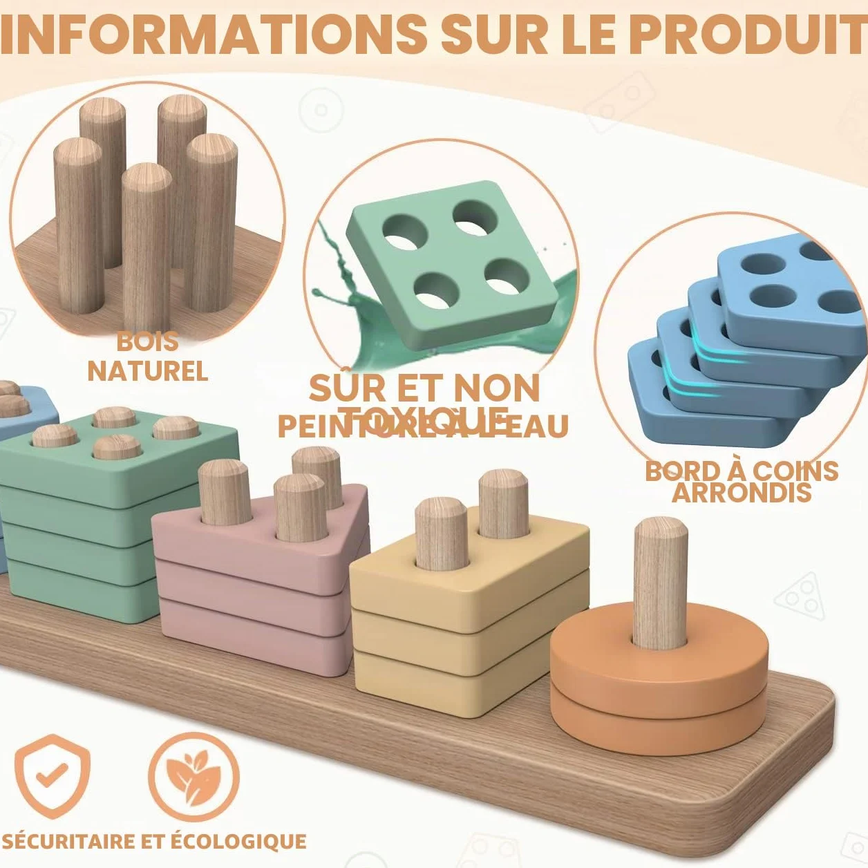 Jouets Puzzle en Bois Montessori 1 2 3 Ans, Jeu d'Activité et Développement pour Enfants 1 an