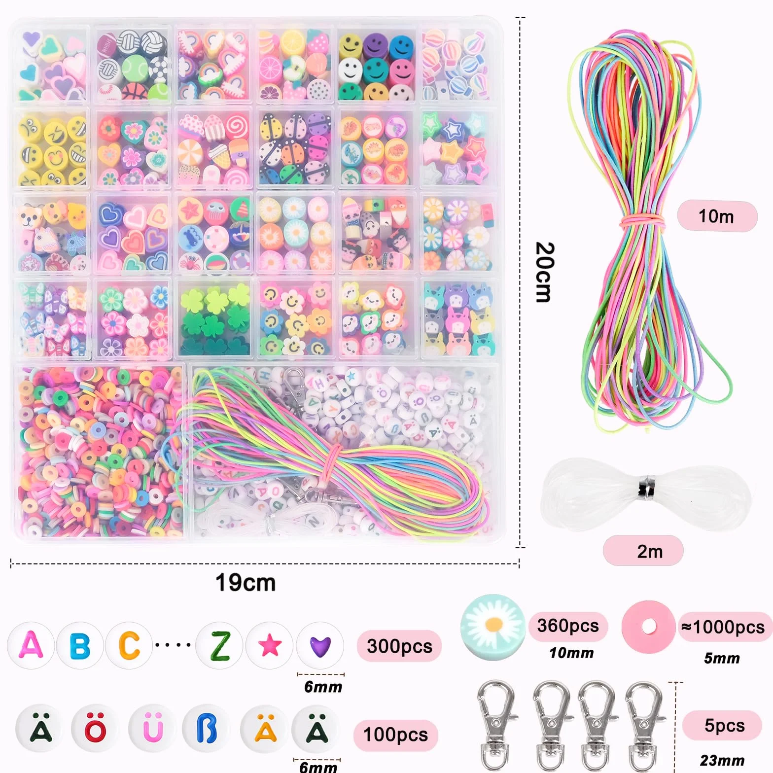RUBY 1800 Perles à Enfiler pour Enfants - Perles pour Bracelets - Argile Polymère - Colliers - Artisanat - Jouets 5-13 Ans