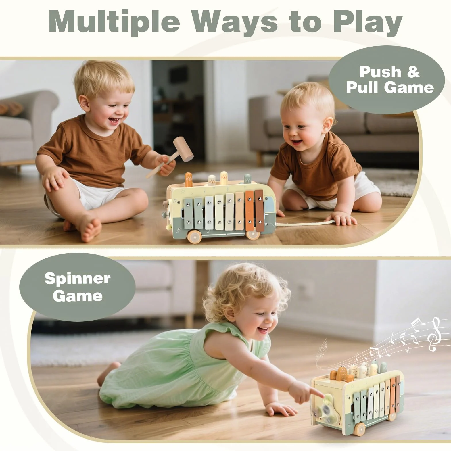 Vanplay Jouet Montessori 7 en 1 Xylophone Bebe en Bois pour Enfant 1 2 3 4 Ans