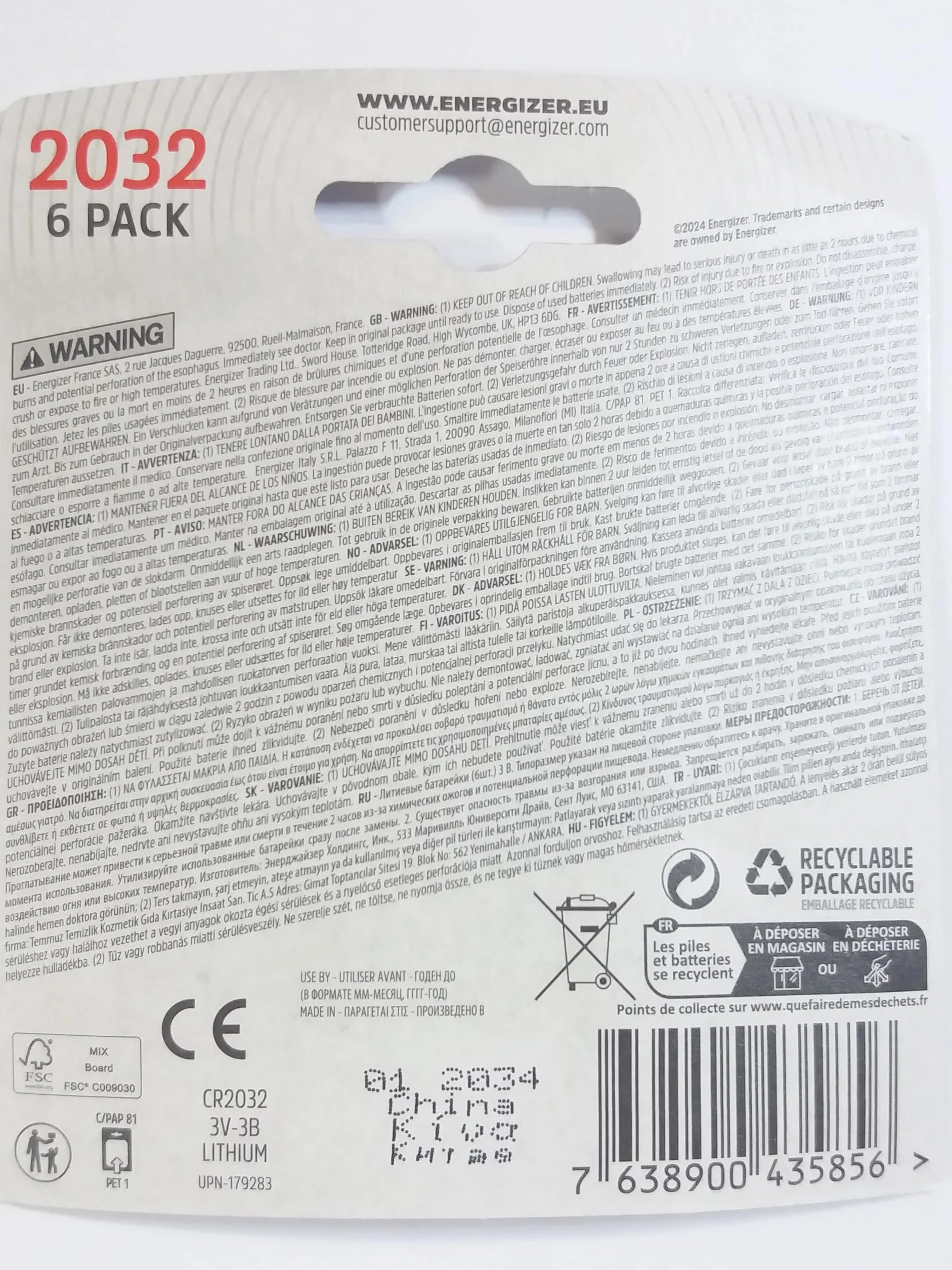 Energizer CR 2032 Pile Bouton Lithium 3V Lot de 6