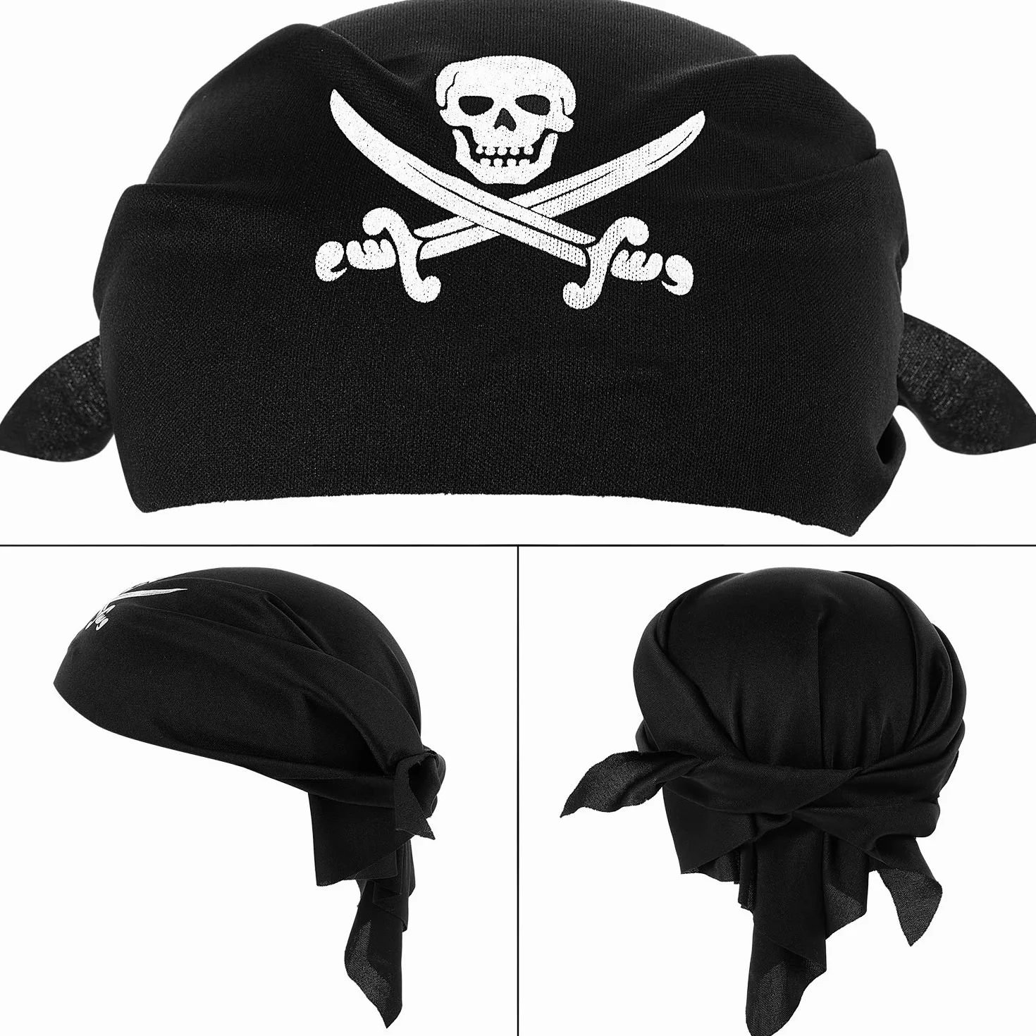 Blulu 12 Pièces Bandana de Pirate Noir pour Fête à Thème de Pirate Halloween Enfants