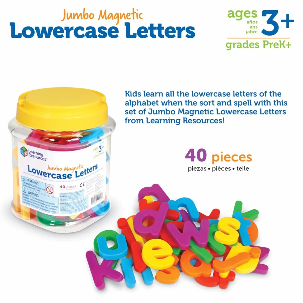 Learning Resources Lettres Minuscules Aimantées Géantes – Alphabet Complet en Plastique Coloré – Lettres Montessori pour Tableau – Dès 3 Ans