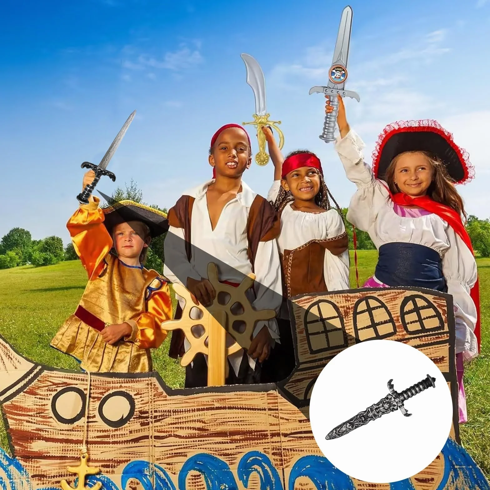 Épée Jouet Pirate en Plastique Non Tranchant, Accessoire Costume Fête, 2 Pièces