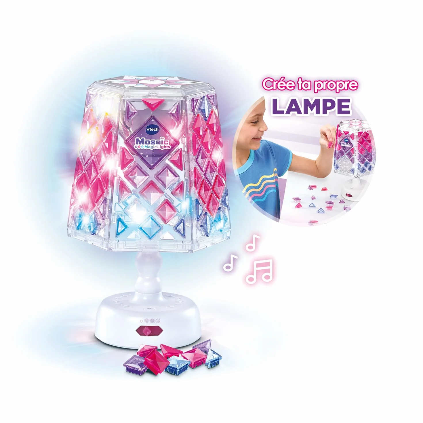 VTech Mosaïc Magic Lights Lampe Kit Mosaïque Enfant Lampe Personnalisable Effets Lumineux Musique Jeu Créatif DIY Cadeau Enfant 5 Ans