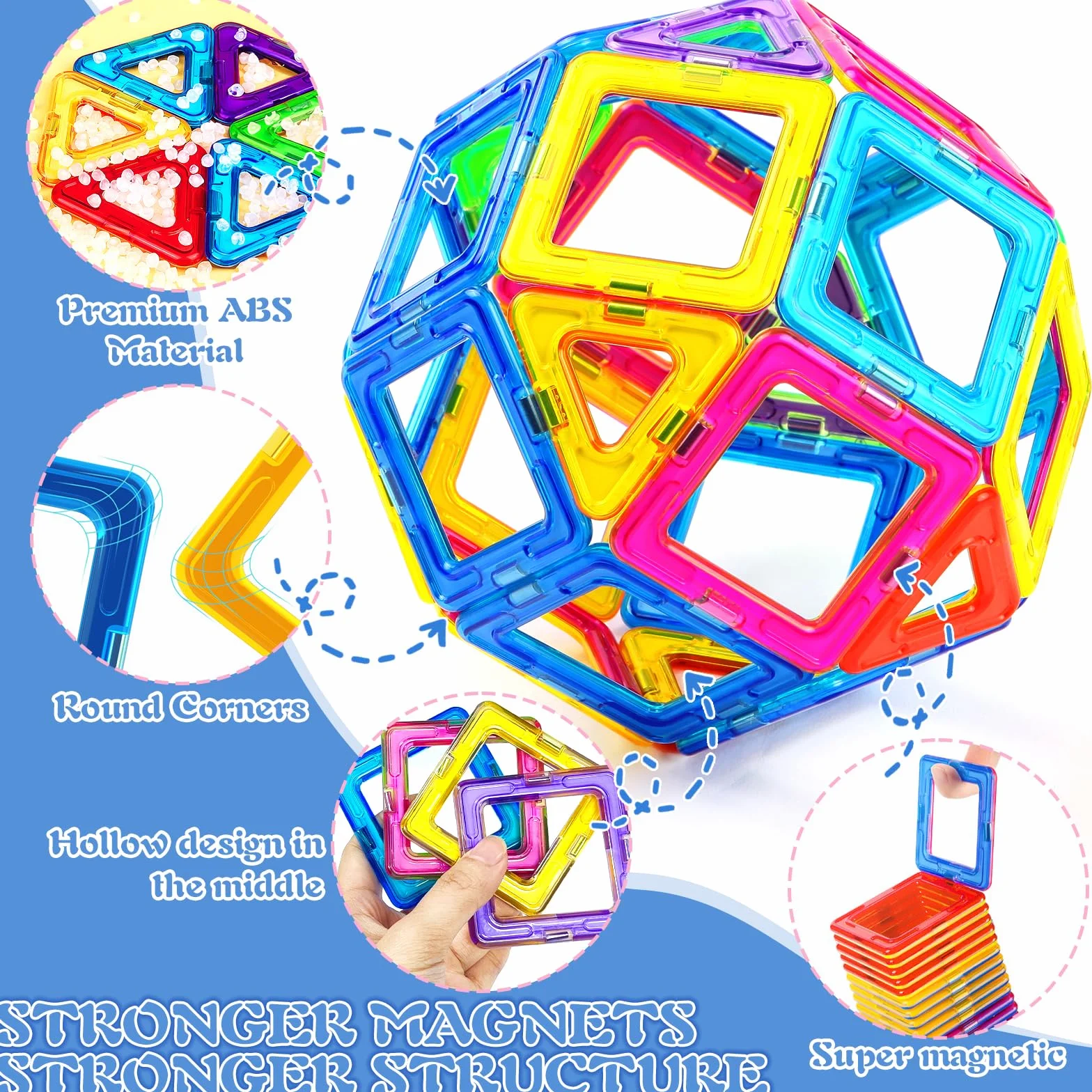 Jeu de Construction Magnétique 61 Pièces Enfant 3-8 Ans