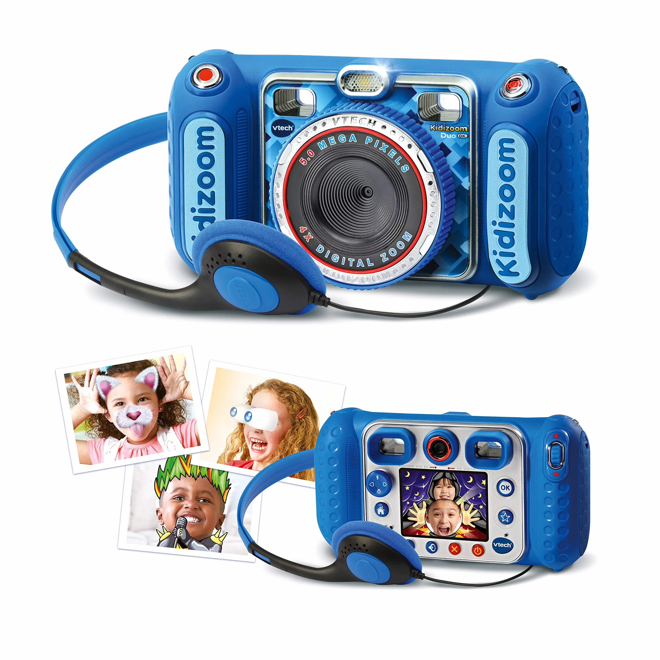 VTech KidiZoom Duo DX Bleu Appareil Photo Numérique Enfant 10 en 1 Photo Selfie Vidéo Écran Couleur Lecteur MP3