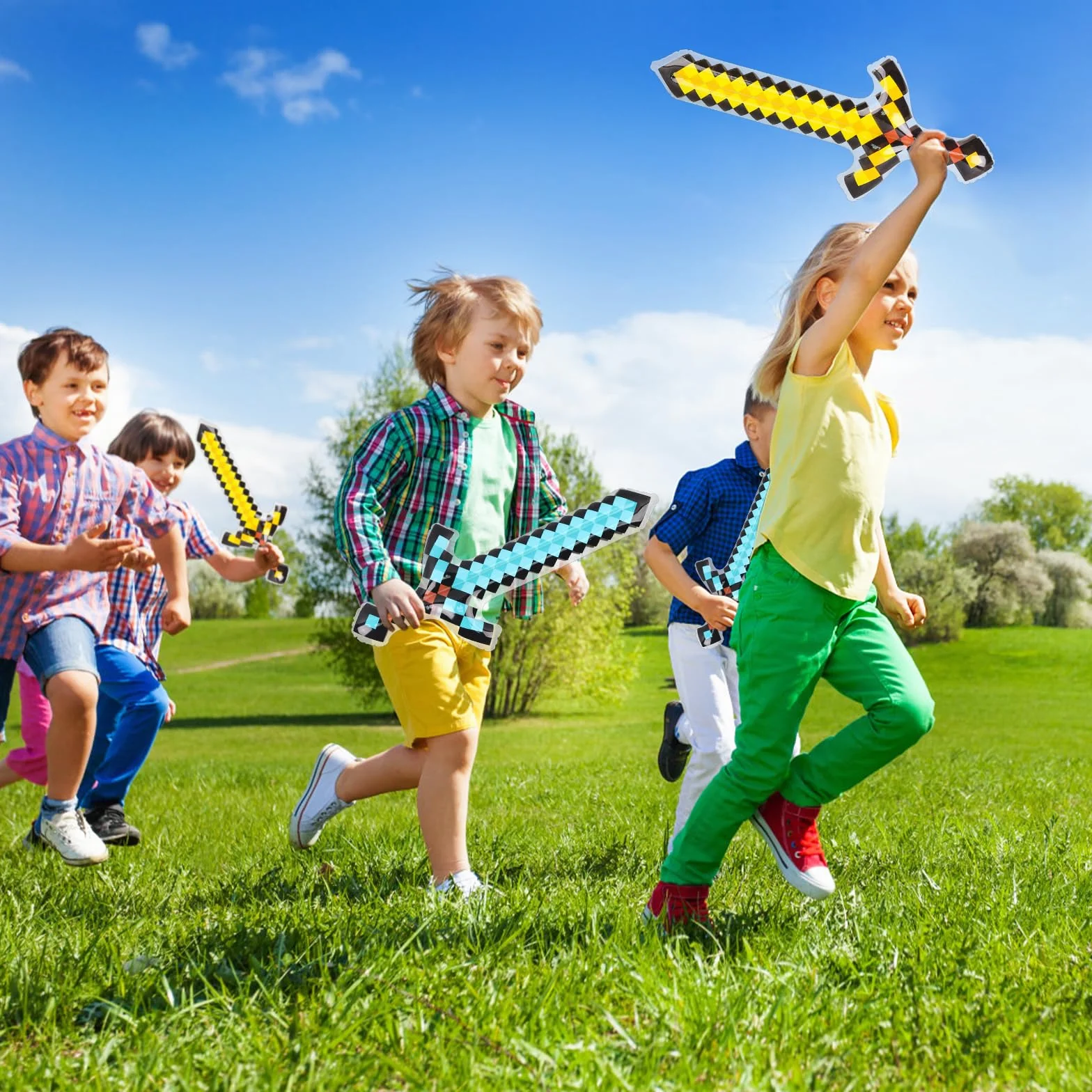 Gonflables Épées Set 63 cm Pixel Épée Gonflable Enfant Pirate Fête Accessoires