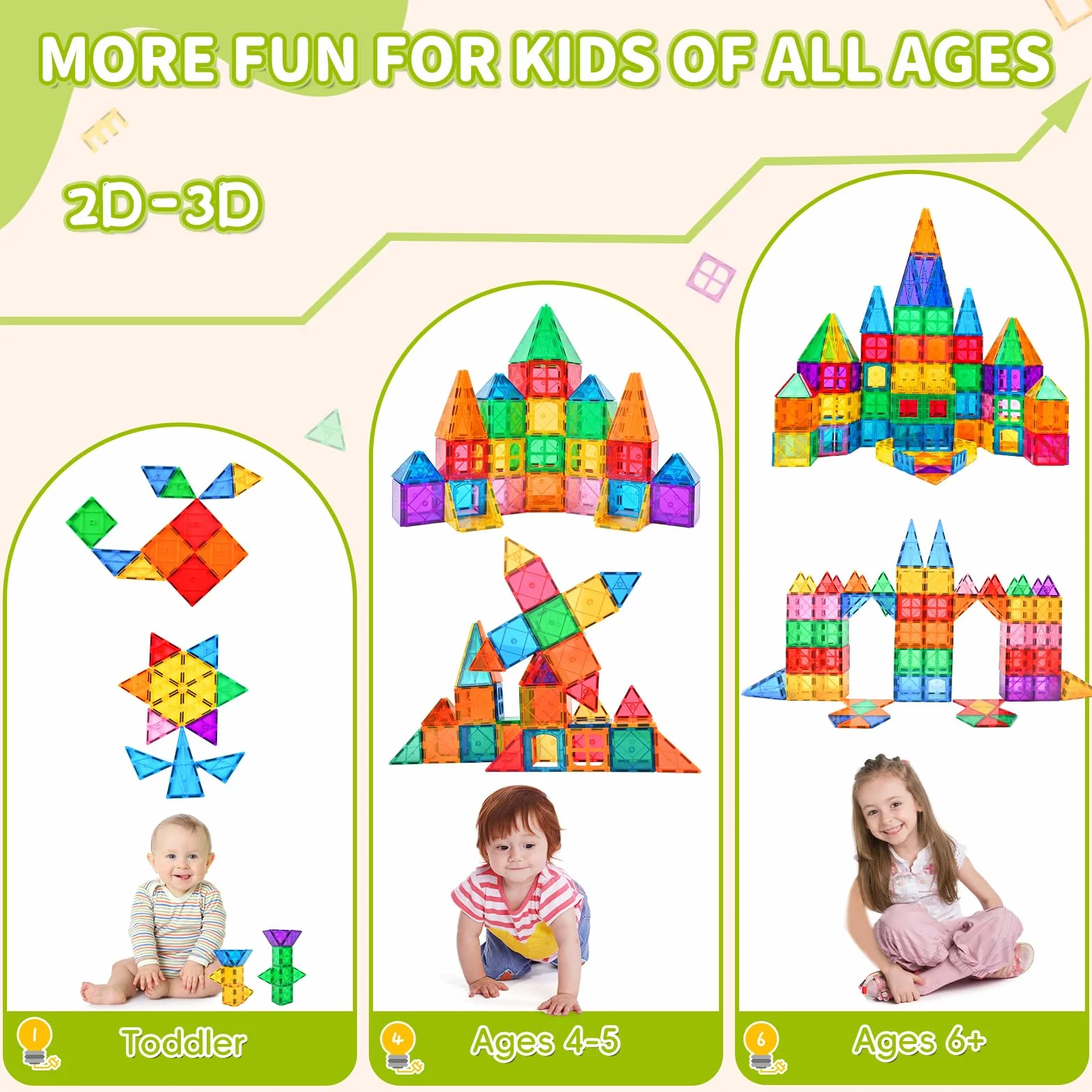 Katiago Blocs Construction Magnétiques Enfants 64 Pièces 3D Jeux Aimantés Cadeaux Noël 3-6 Ans Filles Garçons