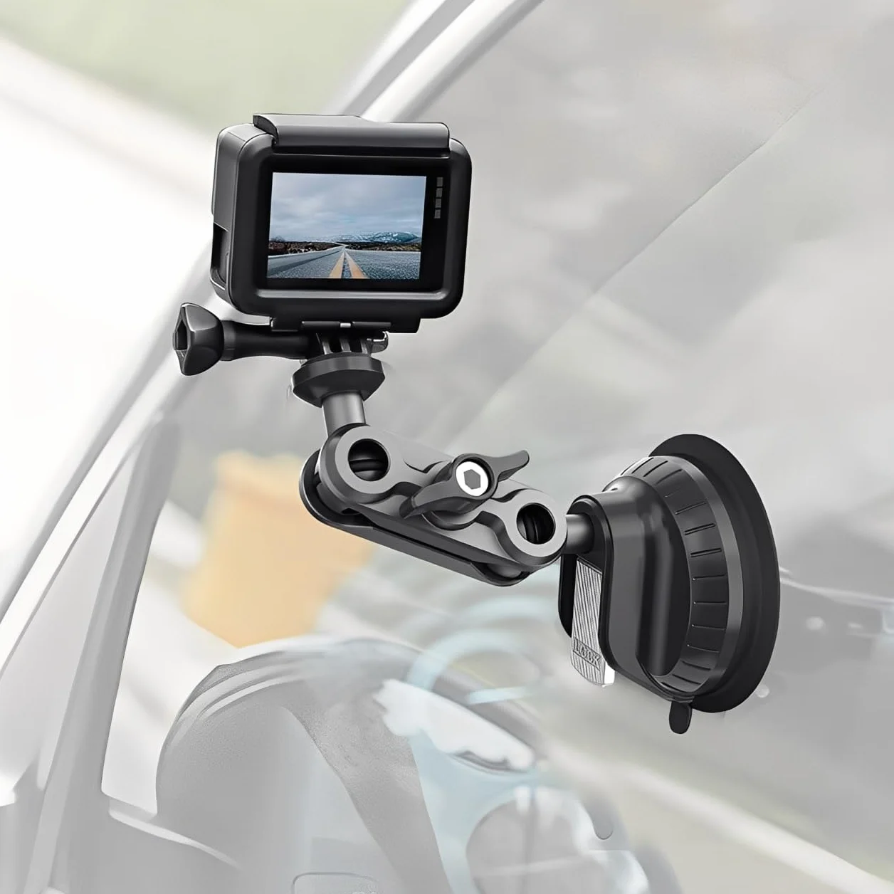 Support de Voiture à Ventouse pour GoPro Hero 13/12/11, Double Rotule 360°, Vis 1/4 Pouce, Compatible Insta360 X5/X4, DJI Osmo Action