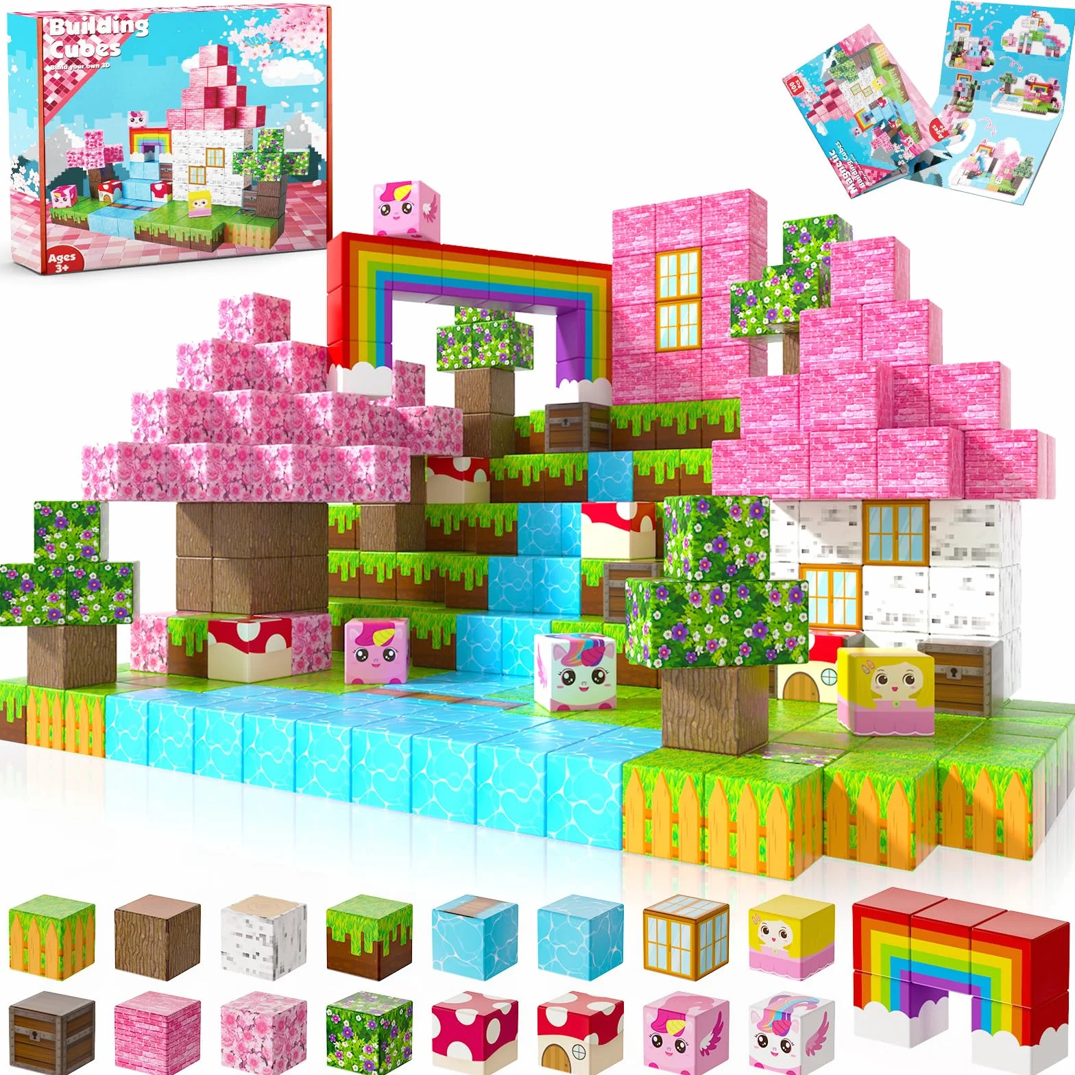 Blocs Magnétiques 100 Pièces Cadeaux Licorne pour Filles 4-9 Ans Jeux Magnétiques Jouets