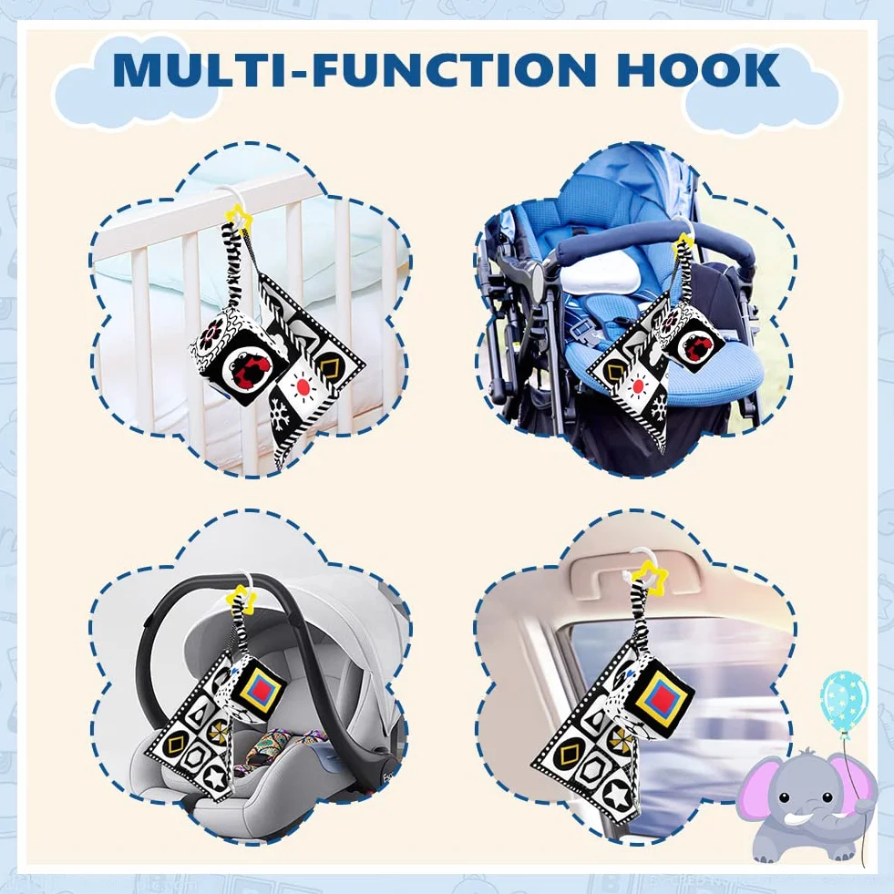 Jouets sensoriels noirs et blancs à contraste élevé pour bébé 0-12 mois, ensemble Montessori avec anneau de dentition et hochet