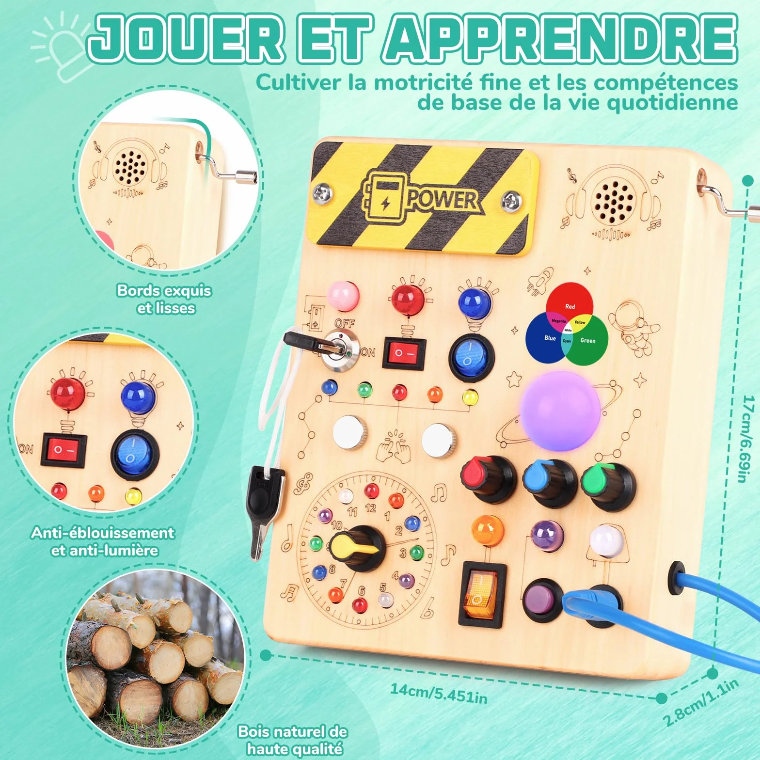 Montessori Busy Board 1 an Enfants Activity Board Jouets en Bois avec 12 Interrupteurs 24 Lumières LED Sensory Learning Toys Jeu Montessori Jouet Enfant Bebe 1 2 3 Ans Cadeau