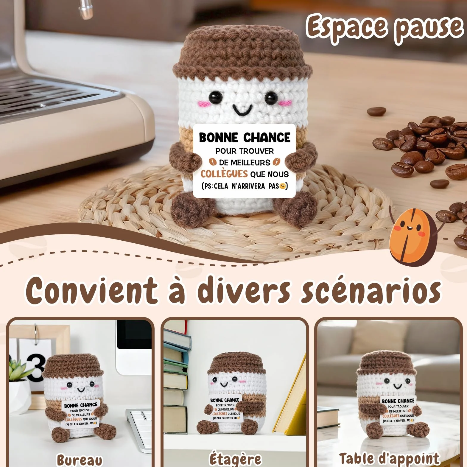 Peluche Espresso Crochetée Faite Main | Idée Décoration Bureau Maison
