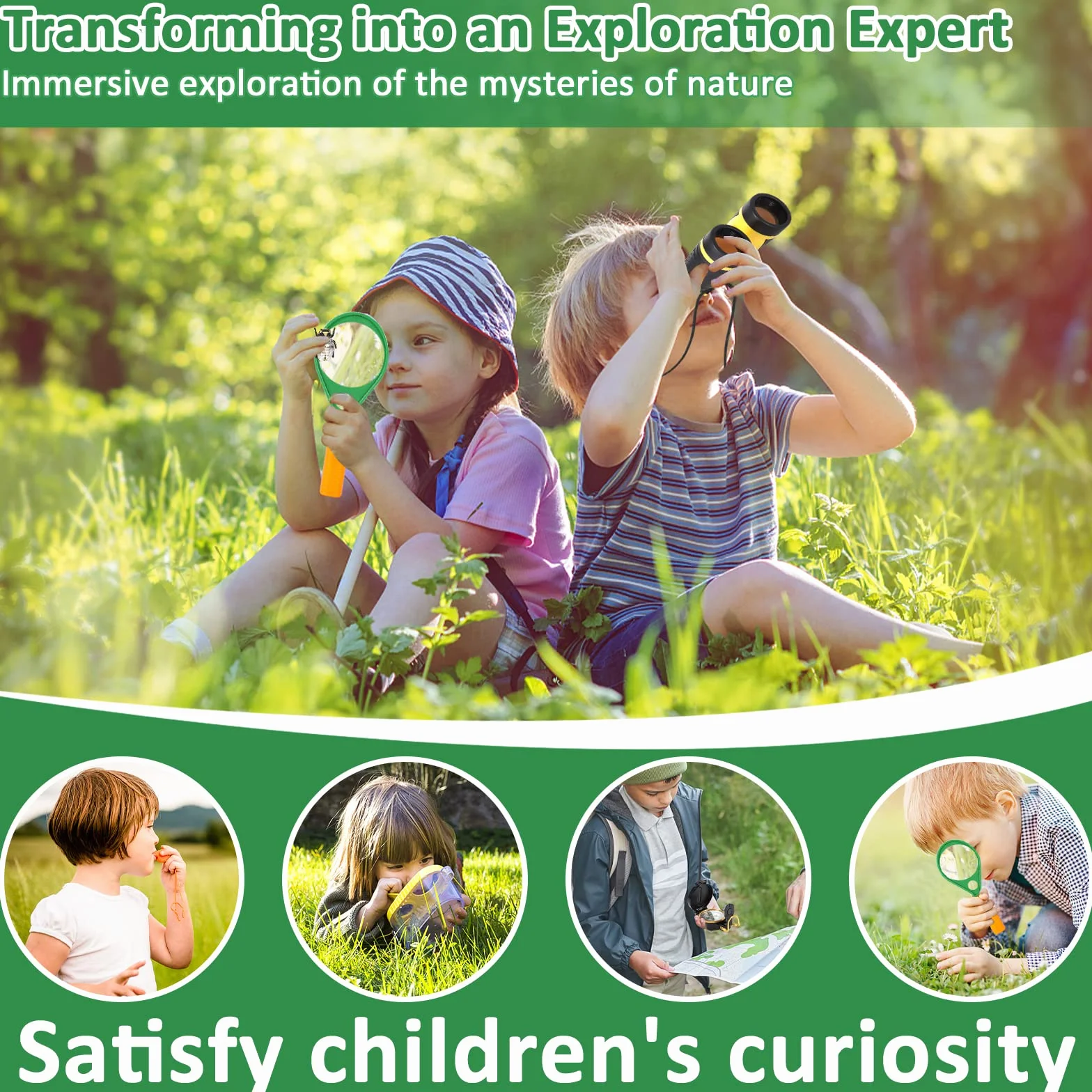 Ensemble Explorateur Extérieur 27 Pièces Jouets Kit Exploration Jumelles Aventurier Enfants avec Pince à épiler Attrape-Insectes Boussole Loupe