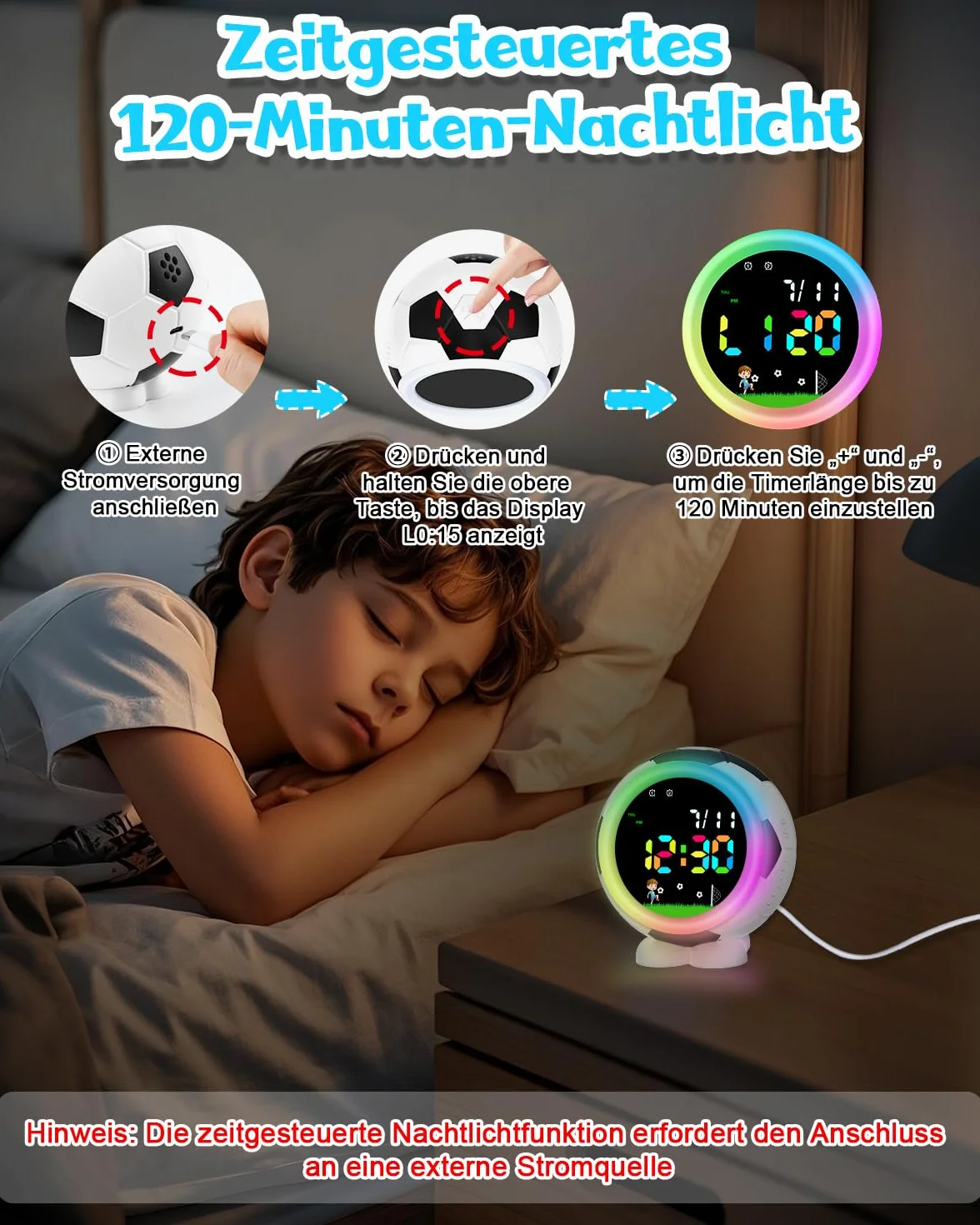 Juboos Réveil Numérique Enfant Multicolore Veilleuse Snooze 6 Sonneries 12/24H Cadeau Rentrée 4-15 Ans