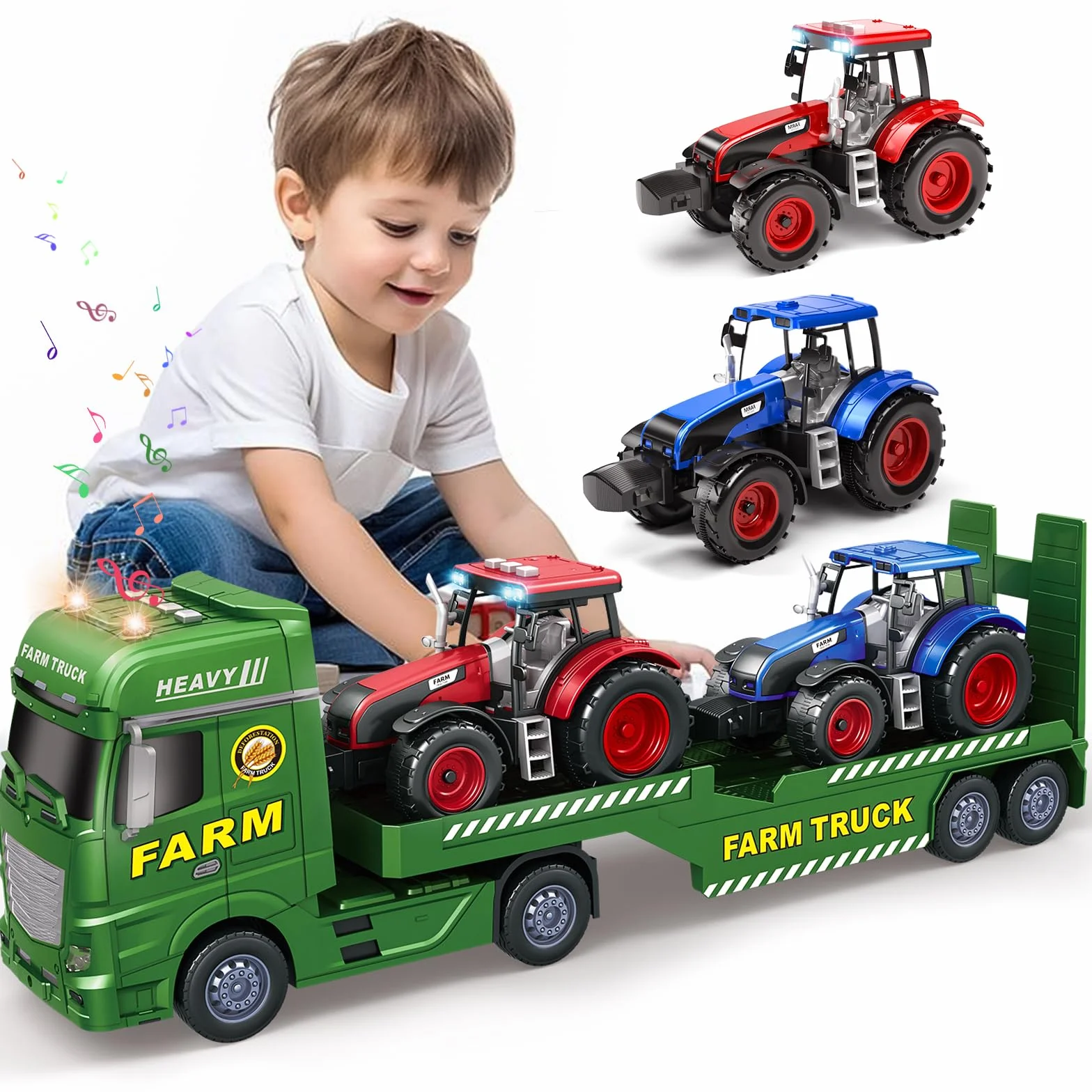 Tacobear Tracteur Jouet avec Sons et Lumières Remorque Amovible Cadeau pour Garçon 3 4 5 6 Ans