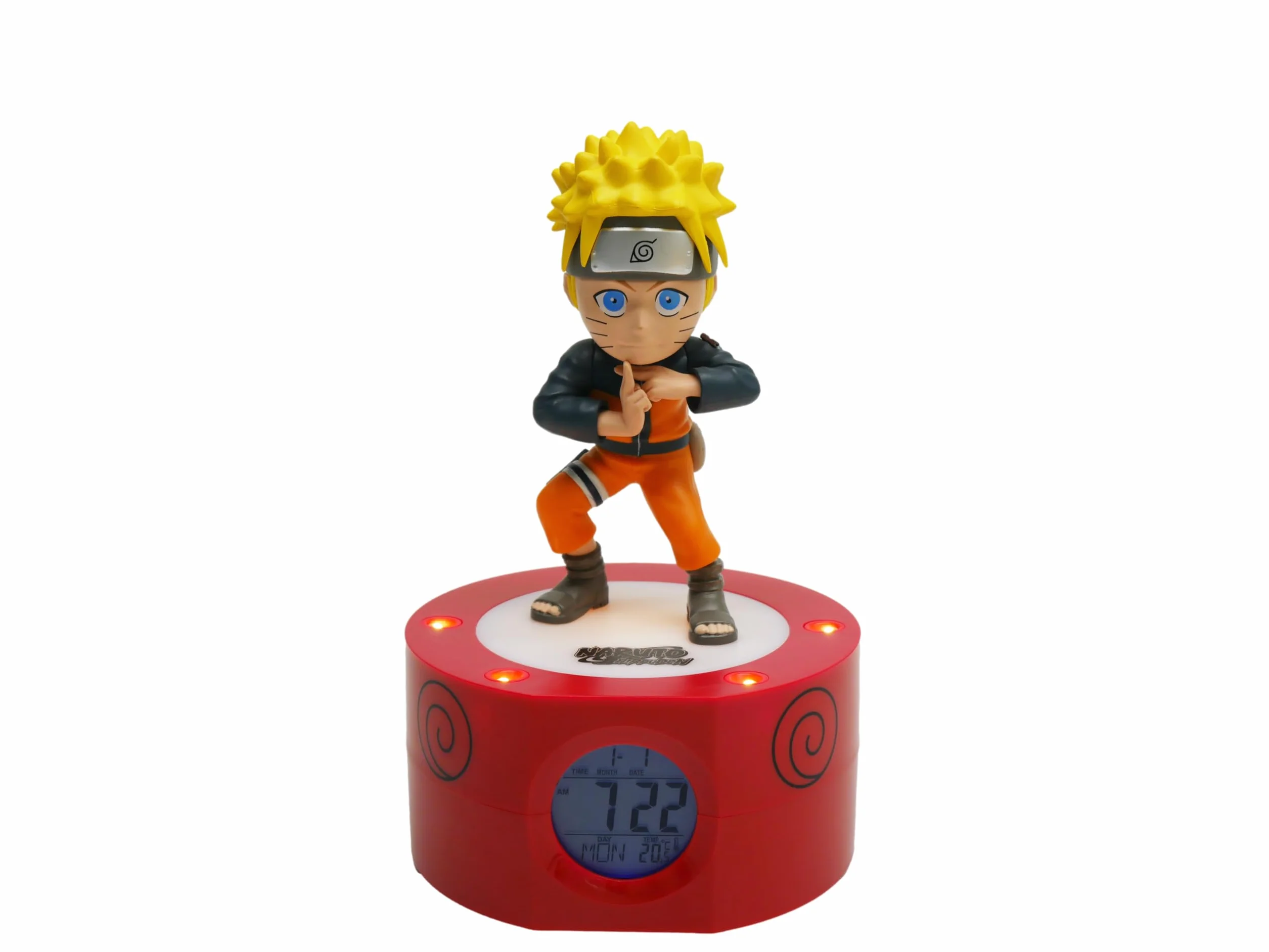 Réveil Lumineux Naruto Shippuden 18 cm - Noire Orange Jaune - Fonctionne 3 x AAA/Secteur - Câble USB Inclus - Bleu - Dès 6 Ans