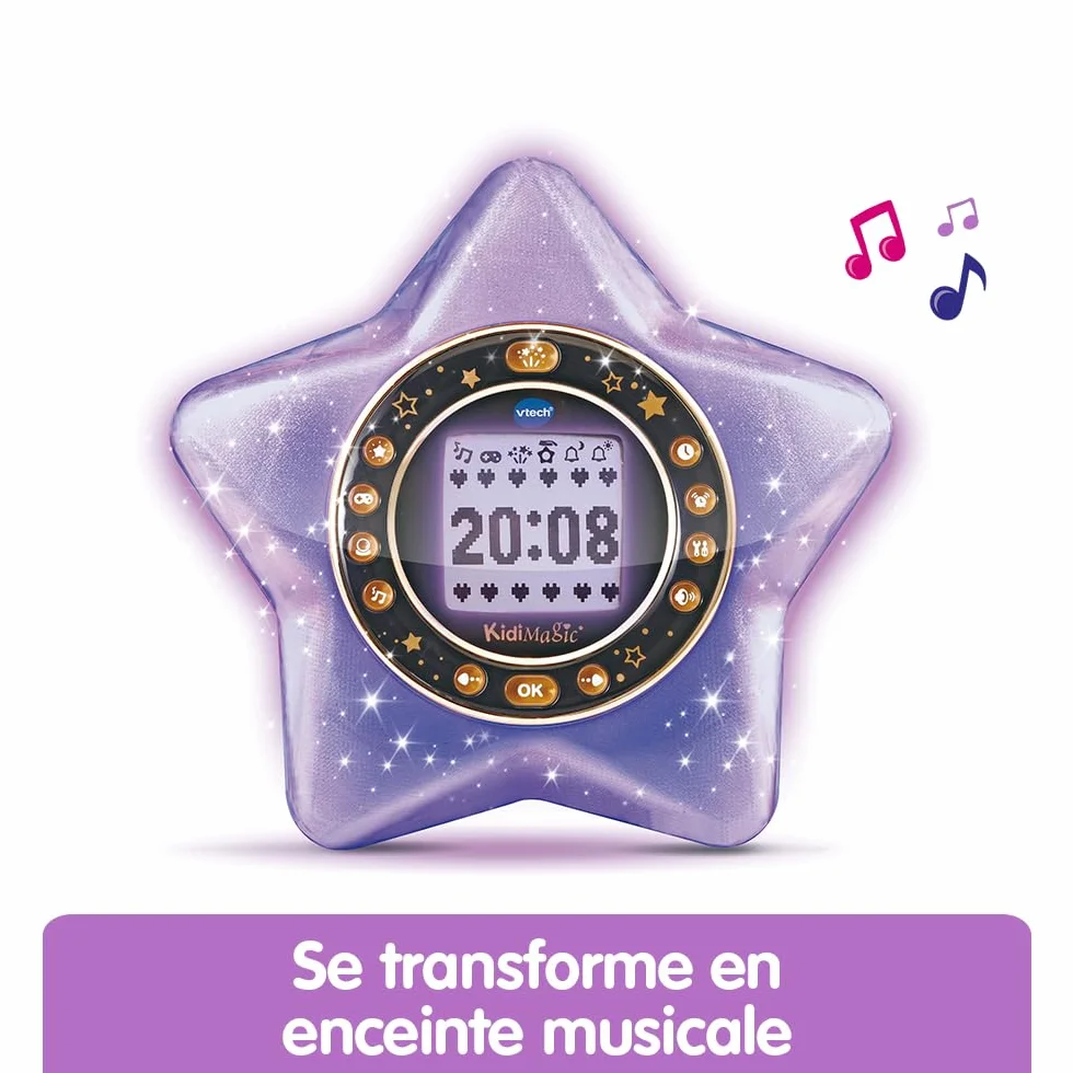 VTech KidiMagic Starlight Violet Radio Réveil Enfant 9 en 1 Étoile Effets Lumineux Projection Heure Plafond Enceinte Jeux Cadeau 6-12 Ans Français