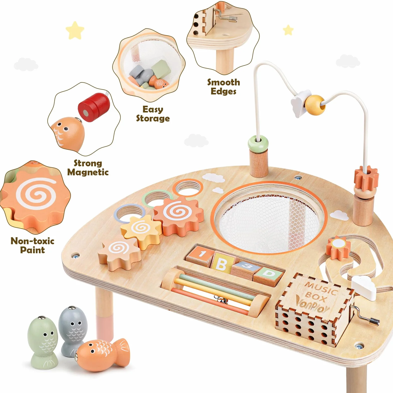 Vanplay Table Activité Bébé Jouet Montessori Jouets en Bois Sensoriels Labyrinthe de Perles Trieur de Formes Cadeau 2 3 4 ans