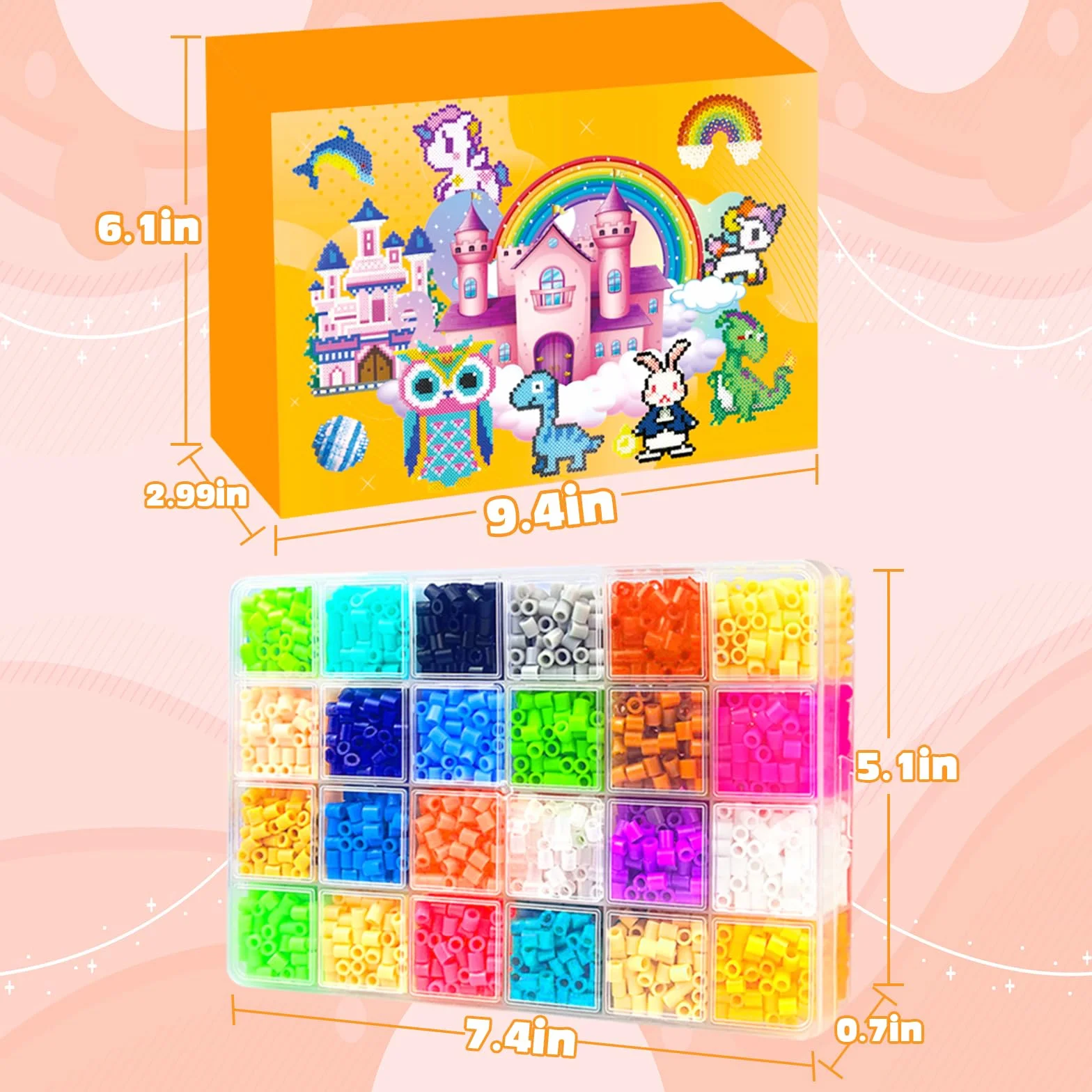 Perles à Repasser 5mm 72 Couleurs avec Boîte de Rangement, Plaque Perle Papier, Accessoires DIY Bijoux