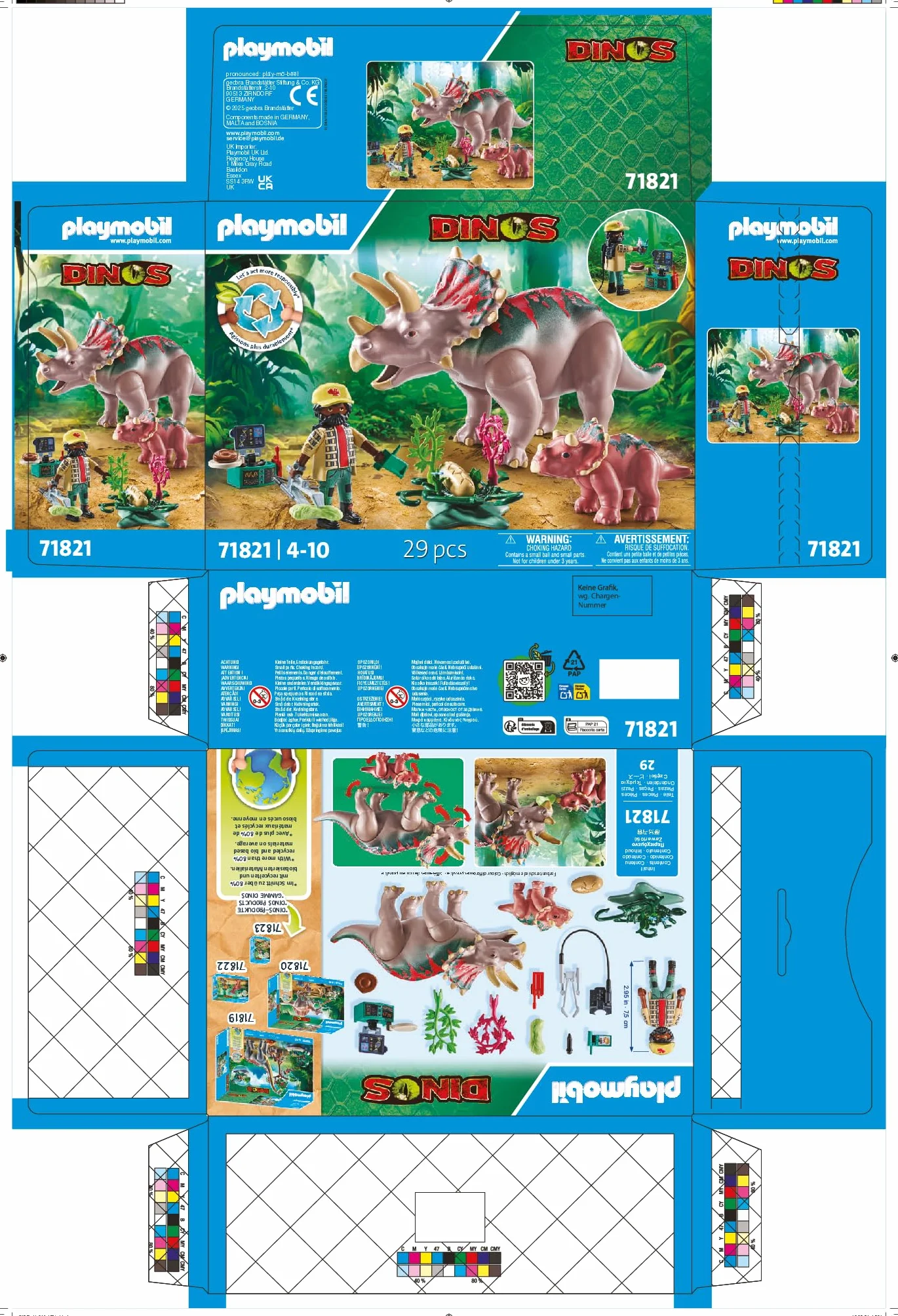 Playmobil Dinos Triceratops avec Bébé Jeu de Dinosaures Figurines Jouet 71821