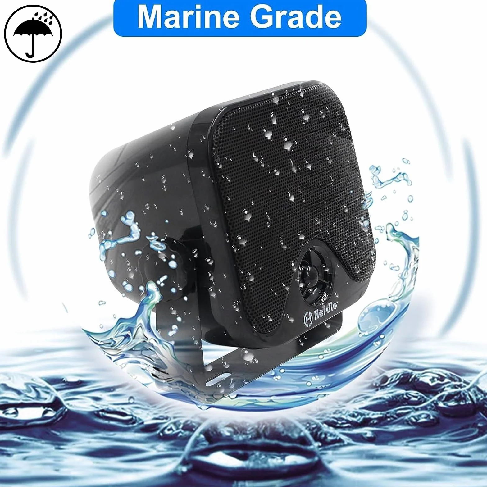 Herdio 120 W 4" Bluetooth Haut-parleurs externes Marin étanche pour Bateau (Paire, Noir)
