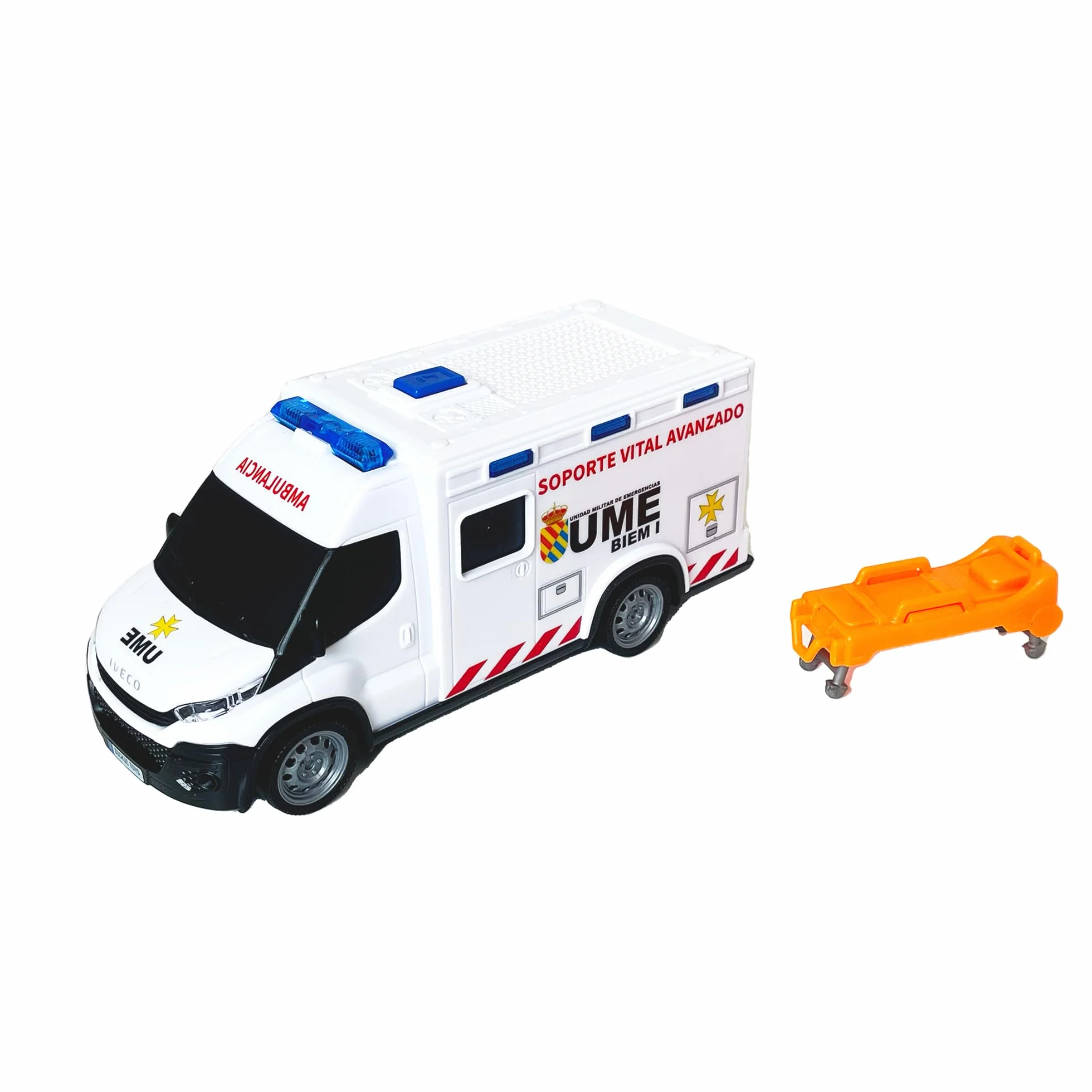 Dickie Toys Ambulance IVECO UME 18 cm Jouet lumière Son Roue Rotation Libre civière