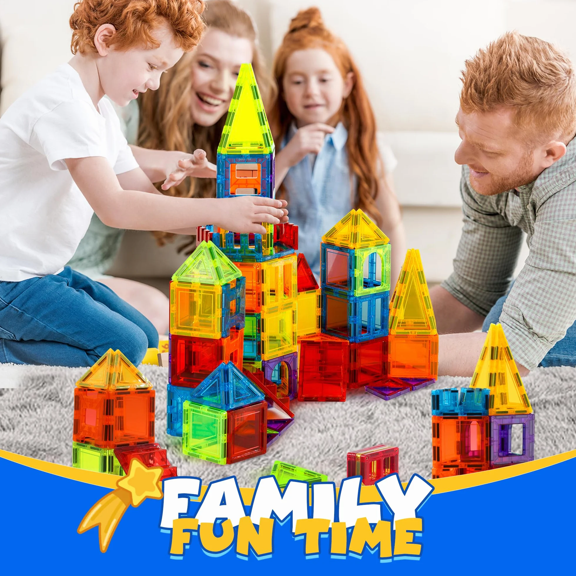 Blocs de Construction Magnétiques 131 PCS avec 2 Voitures, Jouets pour Enfants 3-8 Ans Multicolore