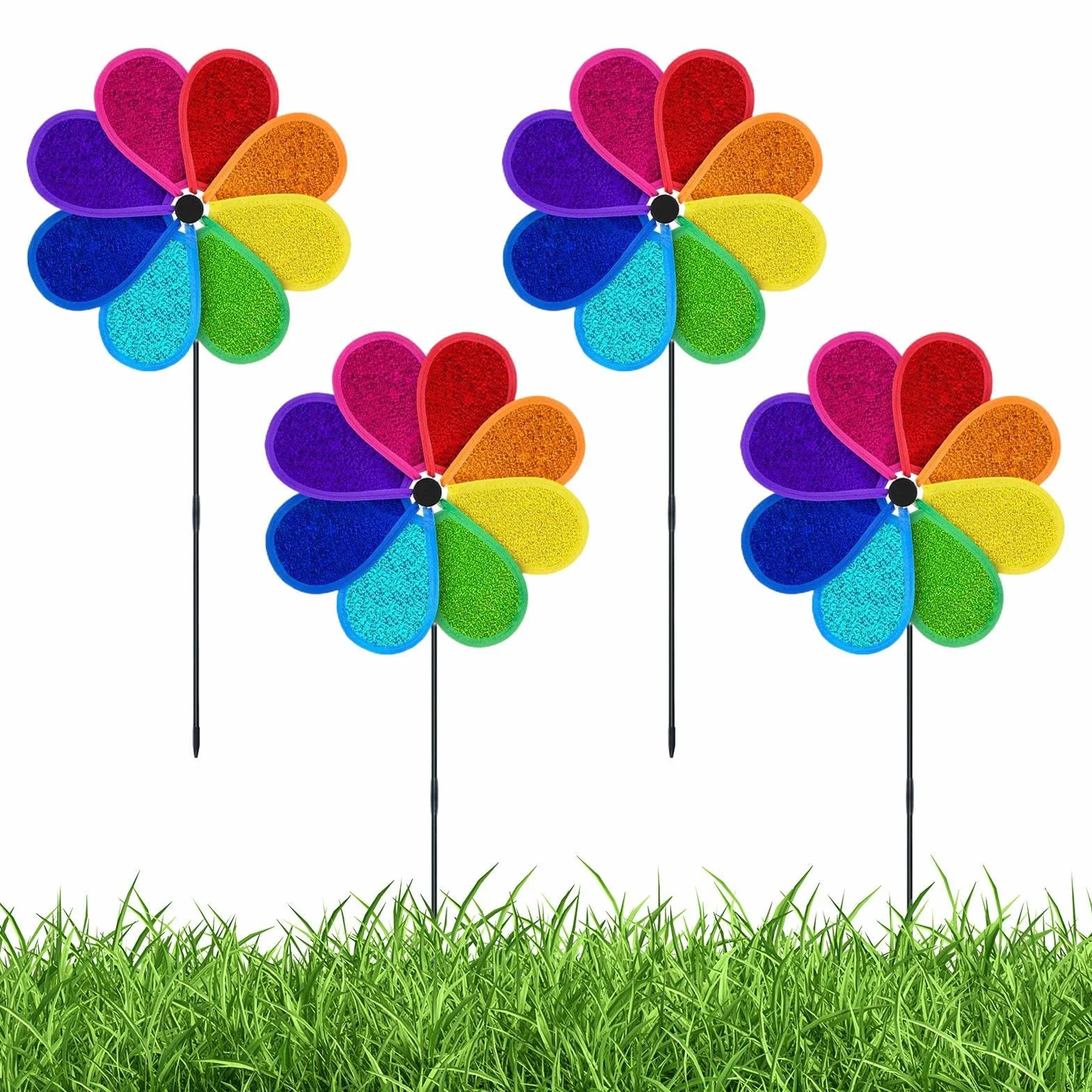 Tourniquets de jardin anti-oiseaux 4 pièces réfléchissant ornement moulin multicolore