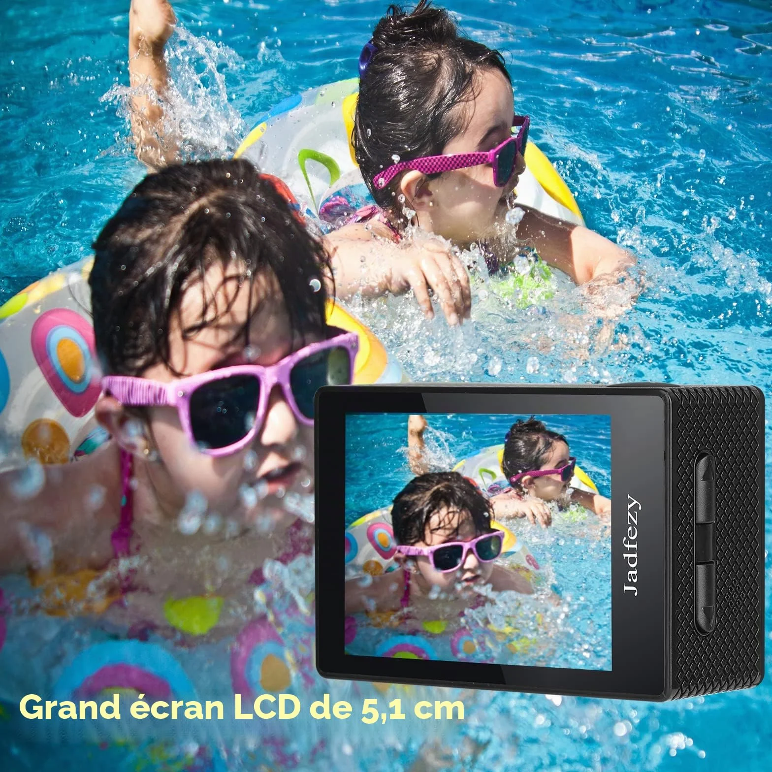 Caméra Sport 1080P FHD Étanche 30M Grand Angle avec Deux Piles Rechargeables 900 mAh et Kit d'Accessoires