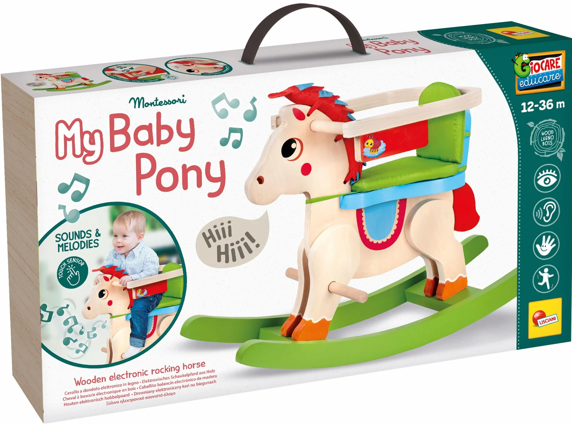 Lisciani Montessori Bois Cheval à Bascule en Bois Électronique Parlant pour Enfants 1-3 Ans