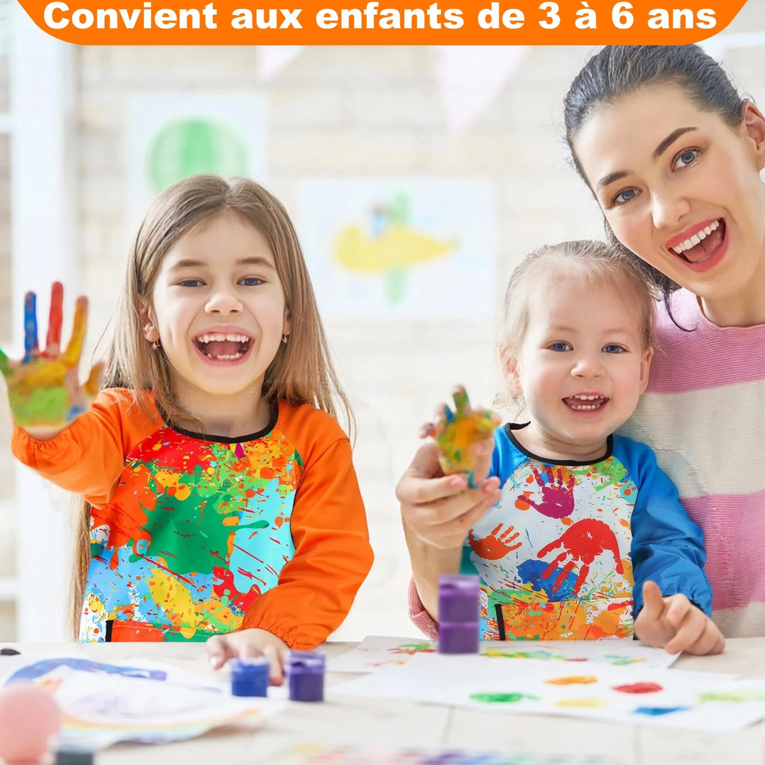 Tablier Peinture Enfant Imperméable Blouse 7-12 ans avec Poche Réutilisable