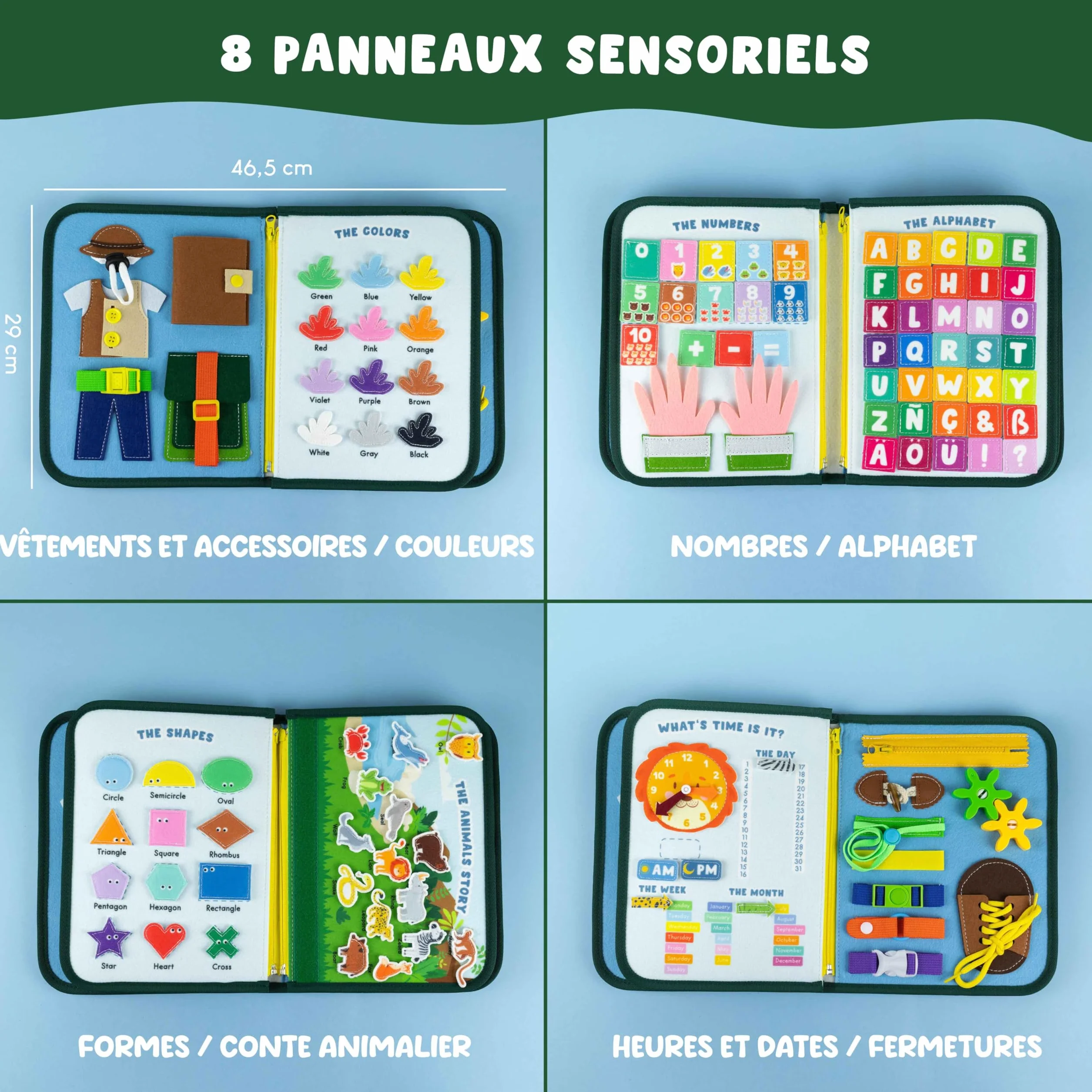 BONNYCO Busy Board Montessori Feutre, Jouet Educatif Motricité Fine, Cadeau Enfant 1-6 Ans