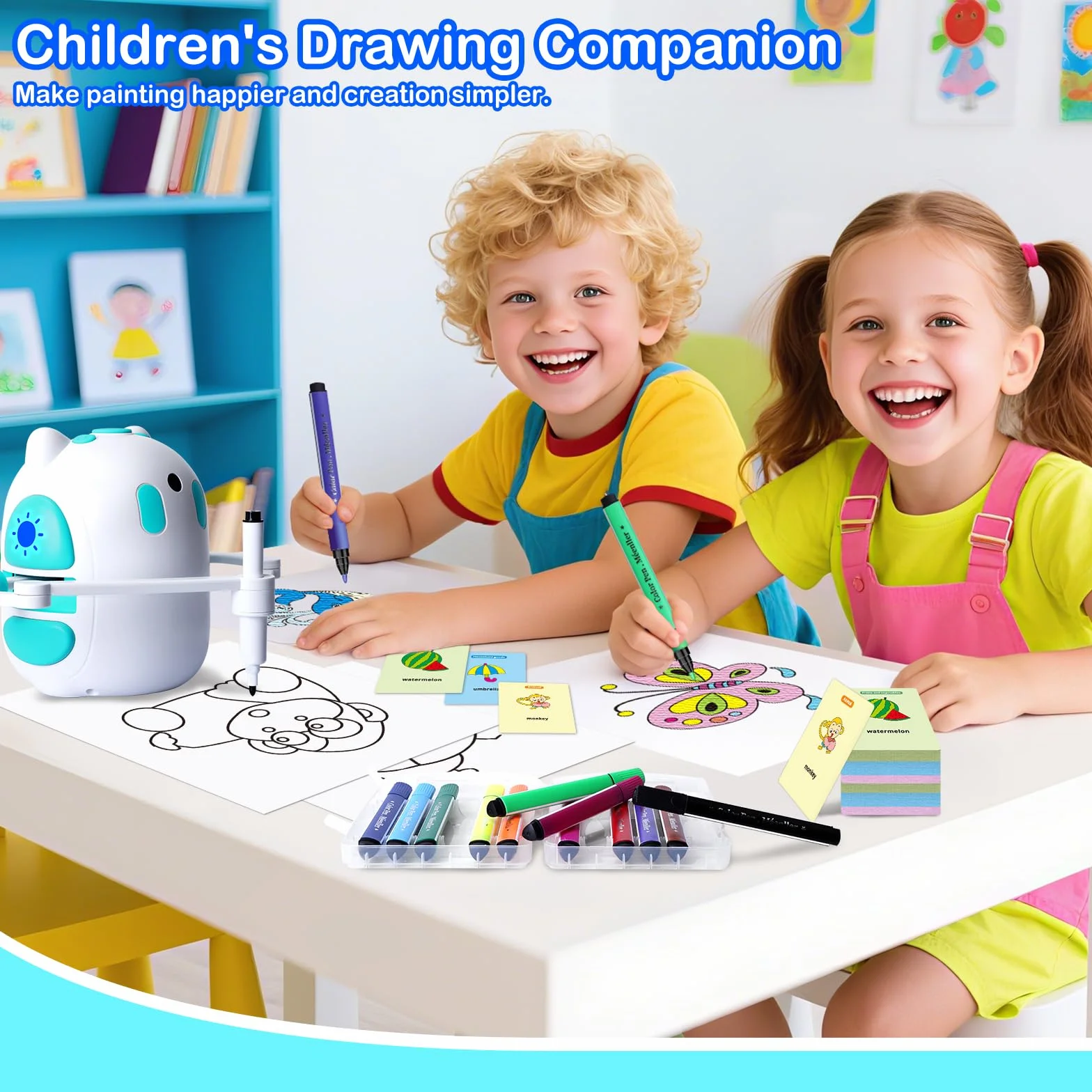 Robot de dessin pour enfants 150 cartes éducatives avec guide vocal Montessori Cadeau Anniversaire Noël 3-8 ans