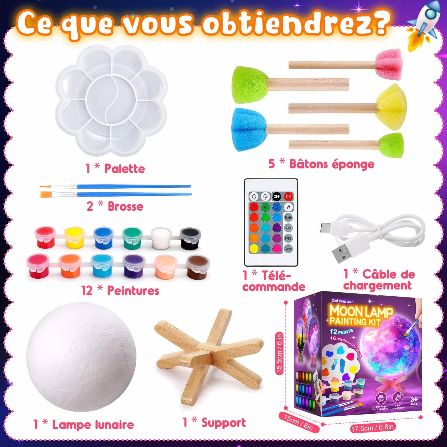 Toyzey Créatifs Kit Jouet Peinture Lampe Lune Cadeau Anniversaire Enfant Garcon 6-12 Ans