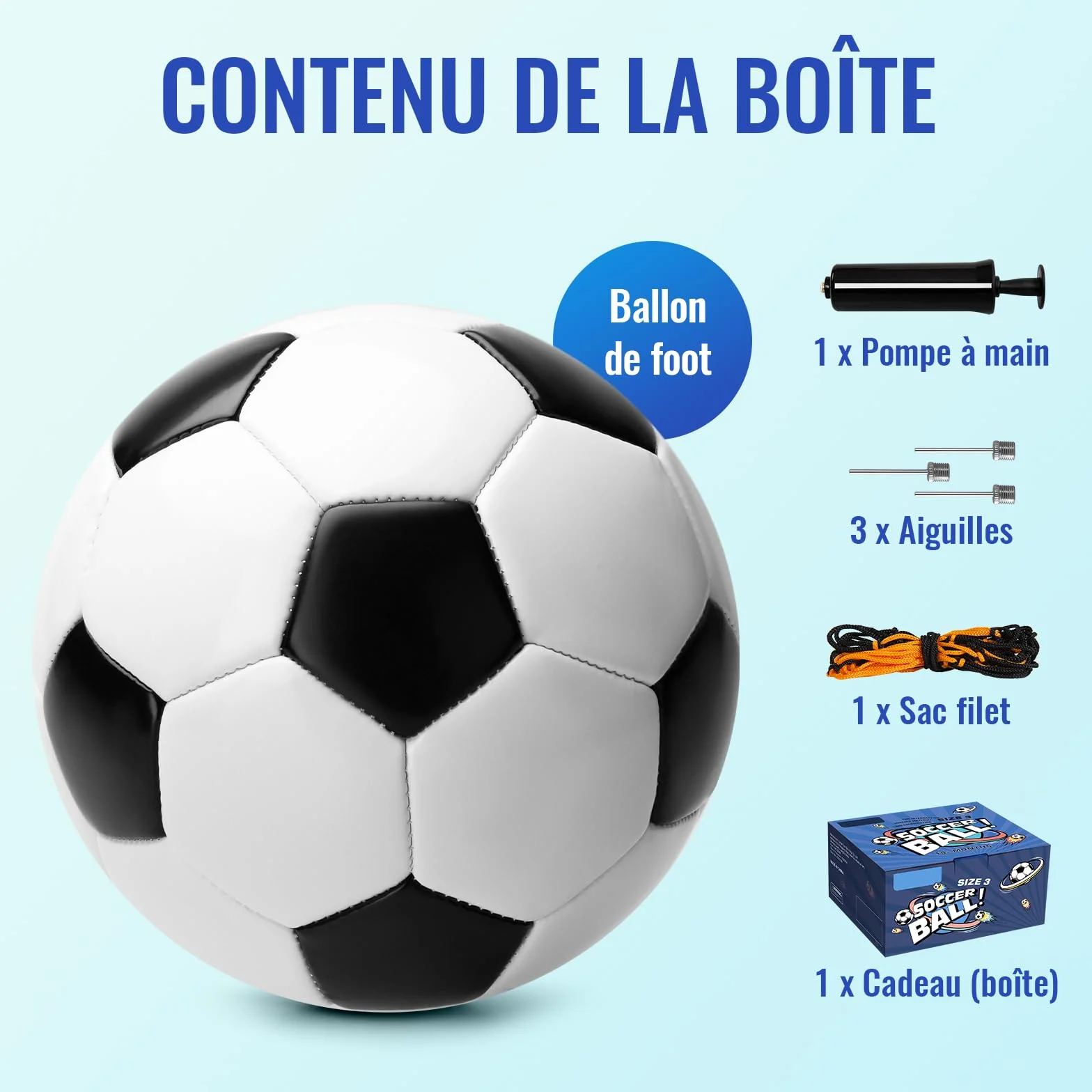 U&C Planet Ballon de Football Enfant Taille 3 avec Pompe – Noir et Blanc, Jeux Extérieur, Entraînement Durable, Cadeau 3-8 Ans