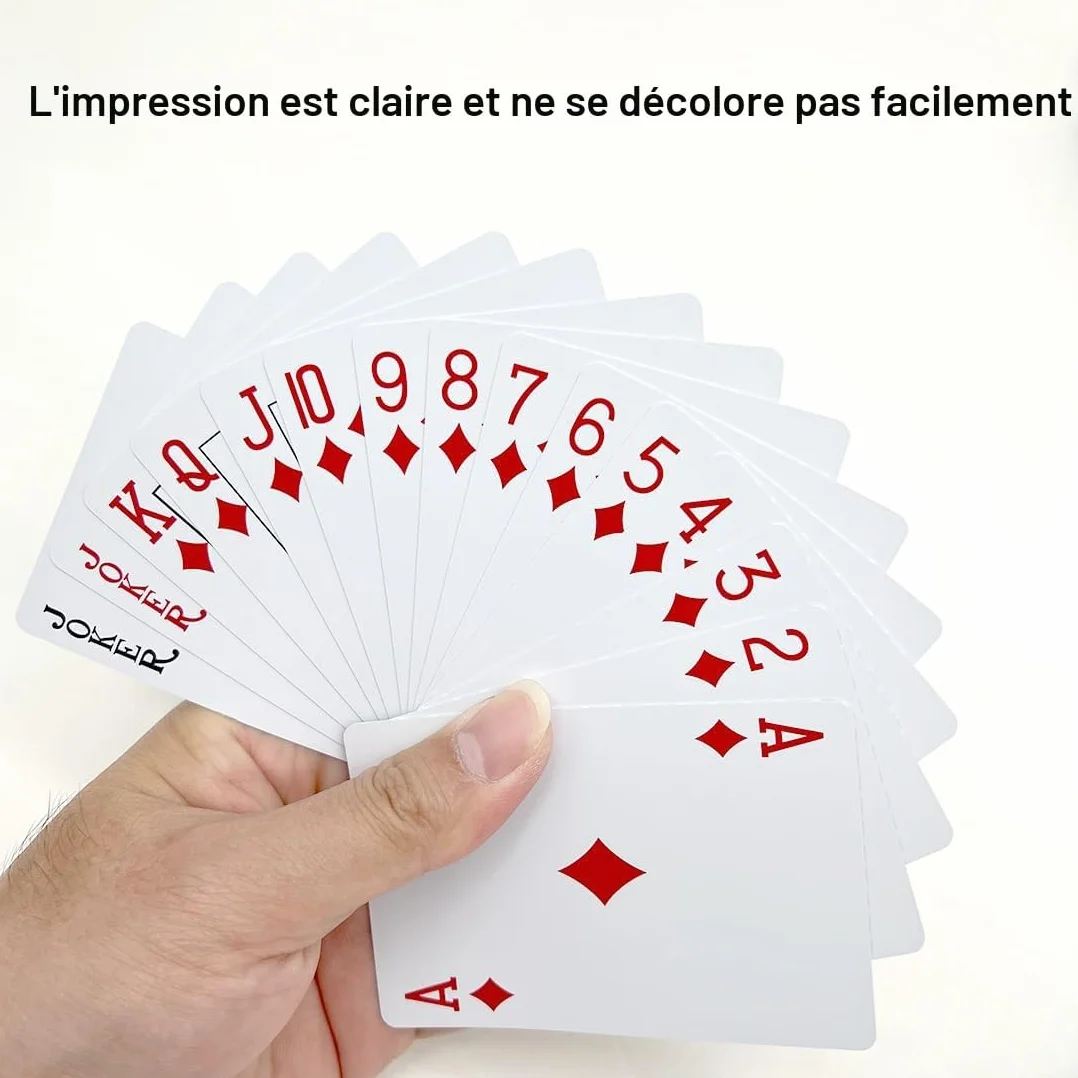 Cartes Poker Plastique Imperméables 2 Jeux de 54 Cartes Rouge et Bleu Professionnelles
