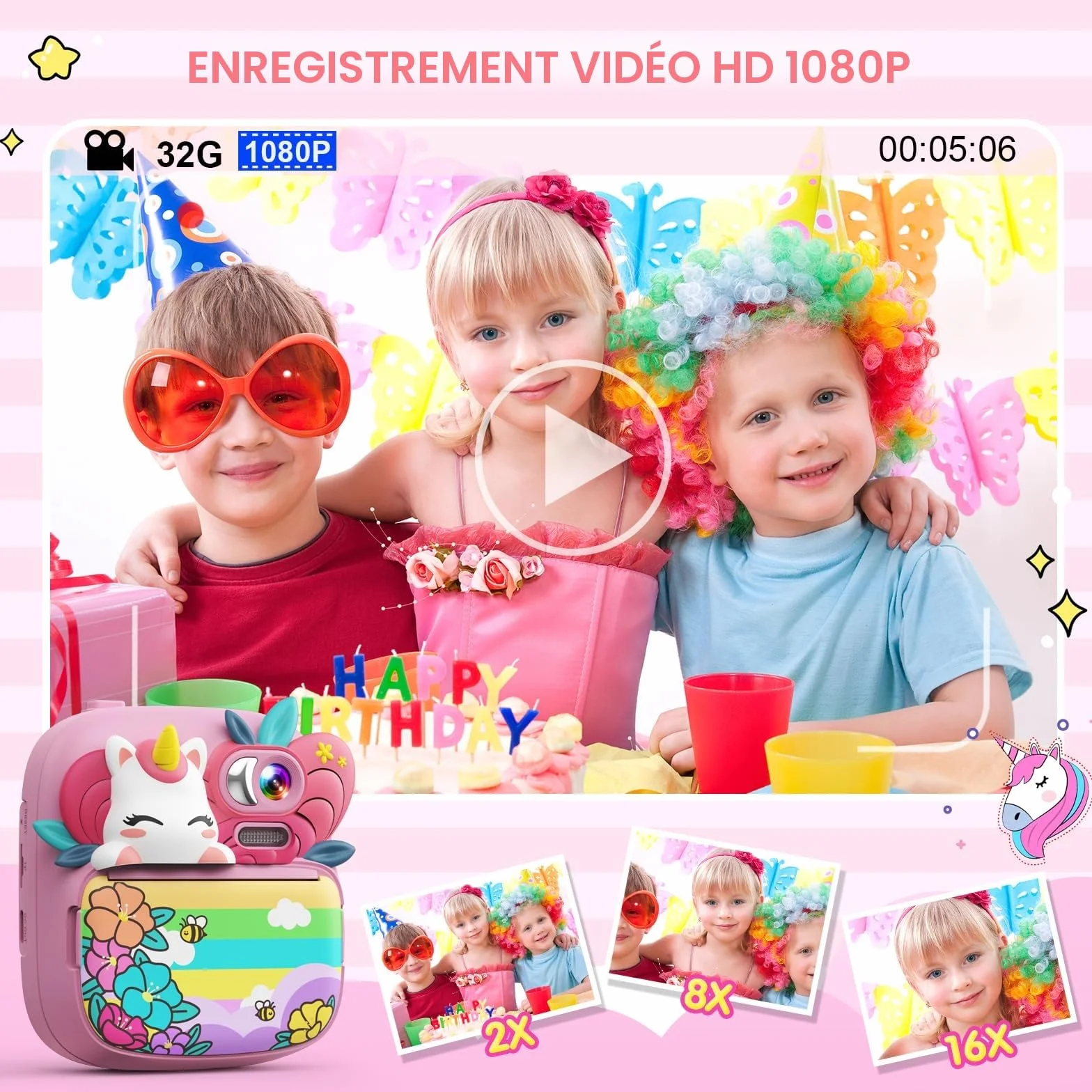 TIATUA Appareil Photo Instantané Enfant, 2,4" Écran 1080P HD avec Carte 32GB, Cadeau Filles Garçons 3-12 Ans
