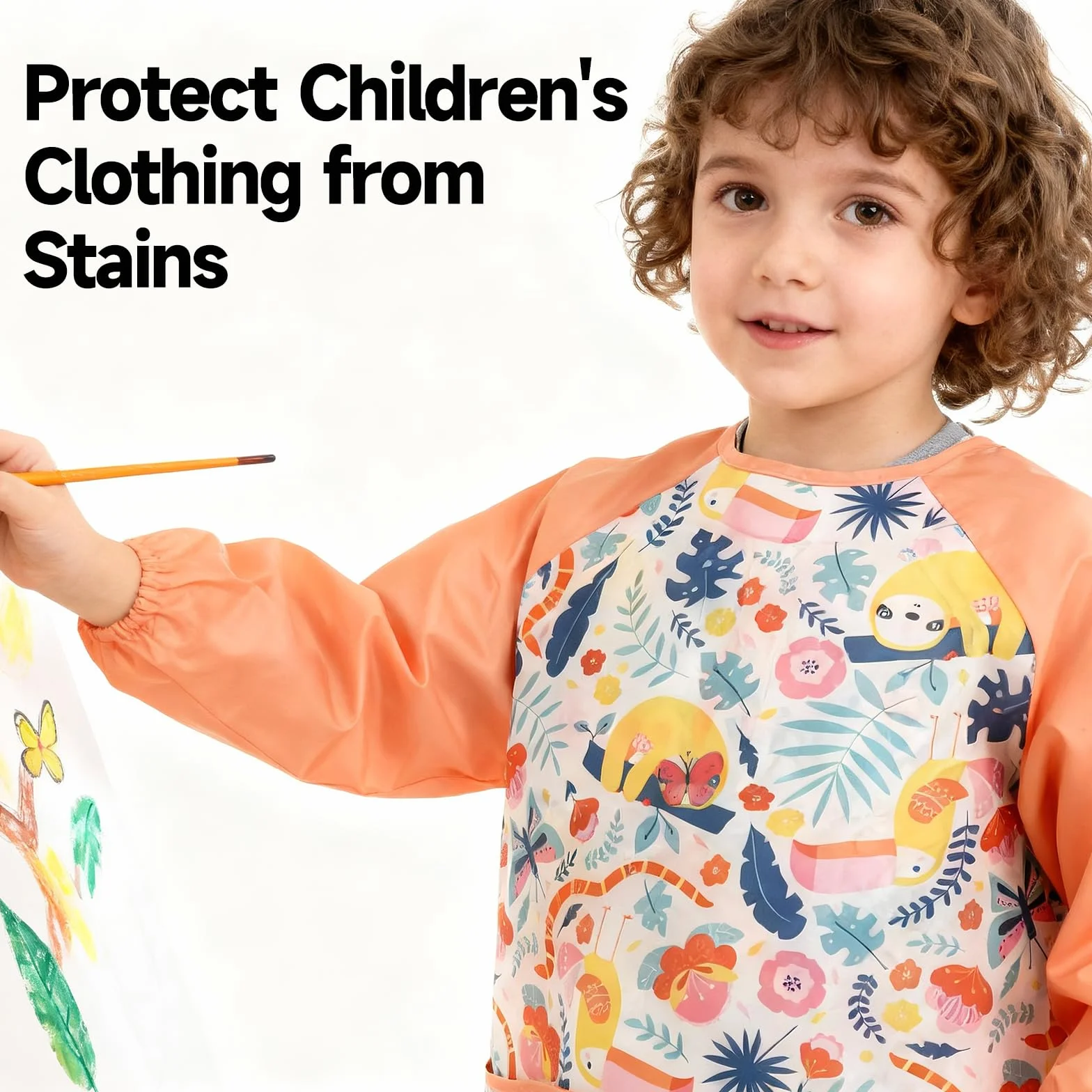 Tablier Peinture Enfant Imperméable 3-8 Ans Manches Longues 3 Poches