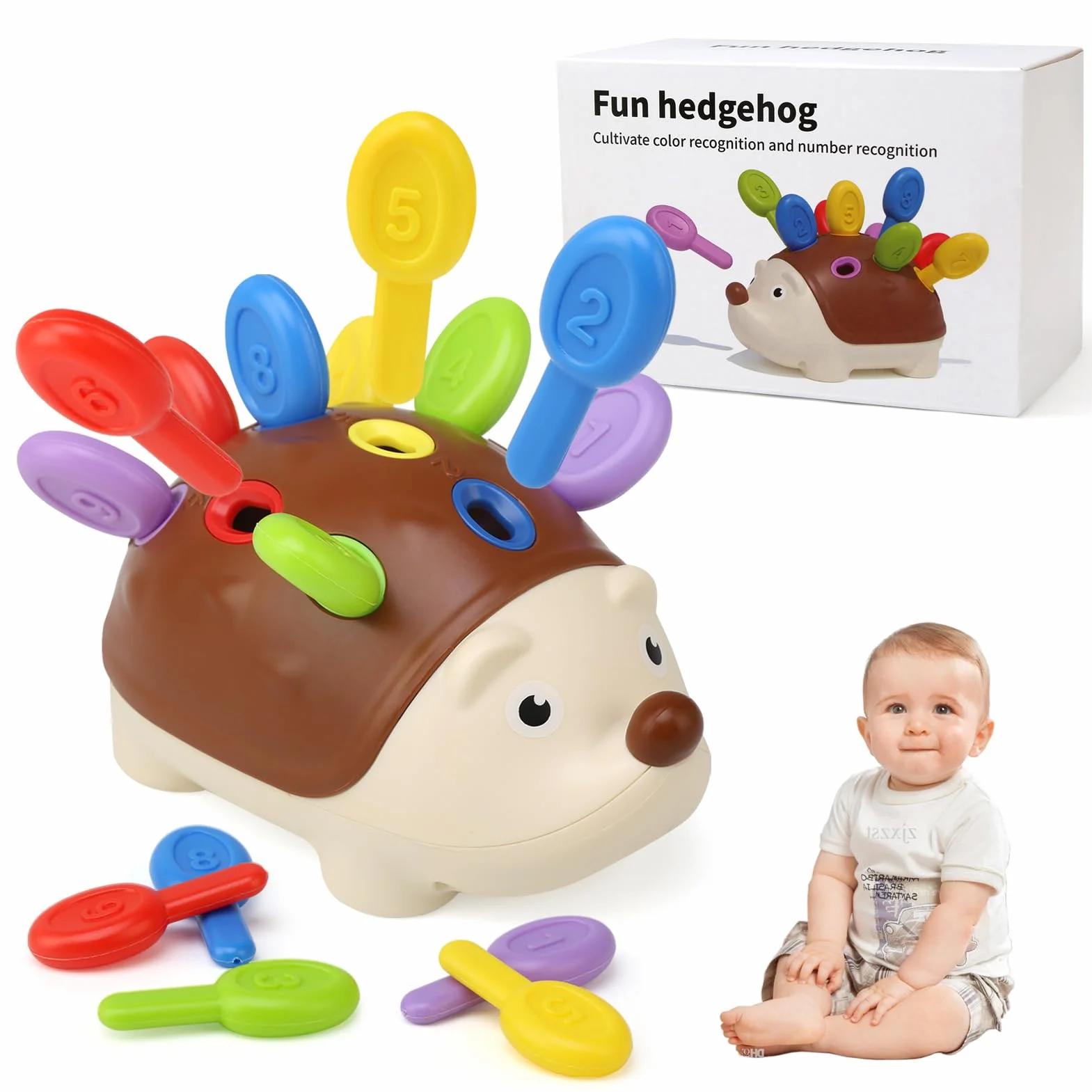 Jouet Montessori 18 Mois, Hérisson Jouet de Tri Sensoriel Motricité Fine, Jeux Éducatif Apprendre Compter Couleurs, Cadeau Enfants 2 3 Ans