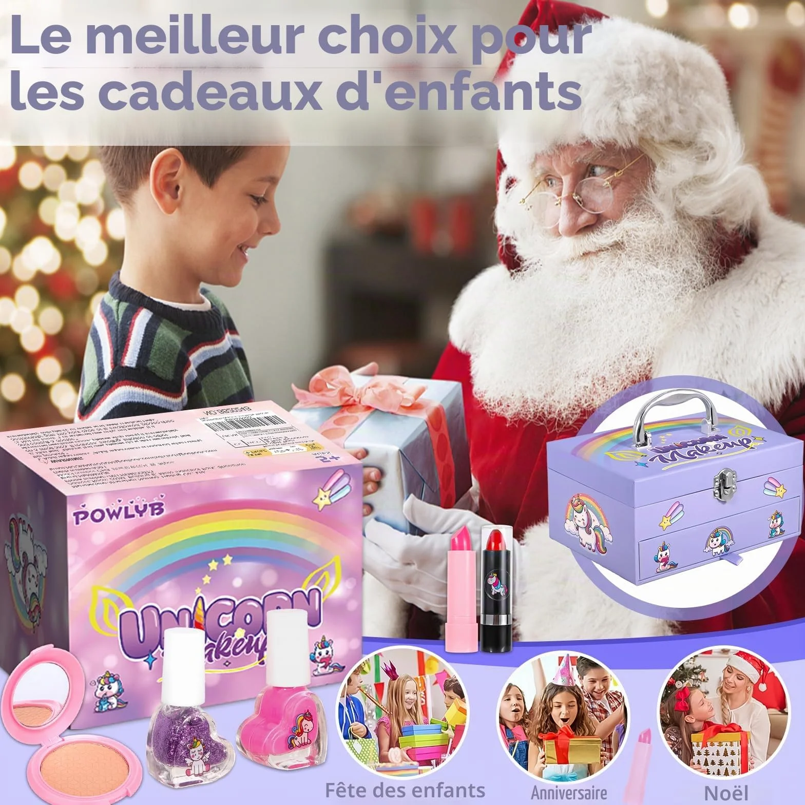 Coffret Maquillage Enfant Filles, 68pcs Lavable Malette Maquillage Jouet, Cadeau Noël Anniversaire 4-10+ Ans